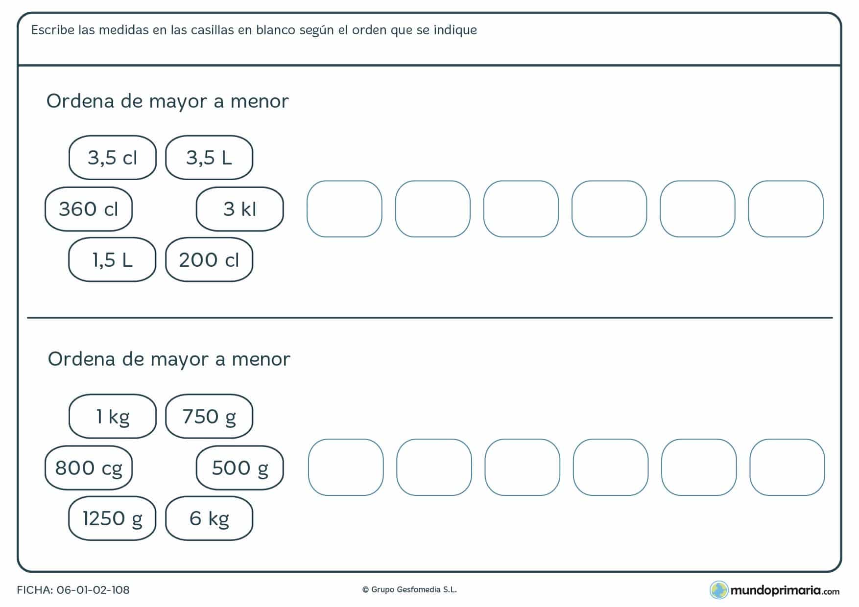 Magnitudes ejercicios cuarto primaria