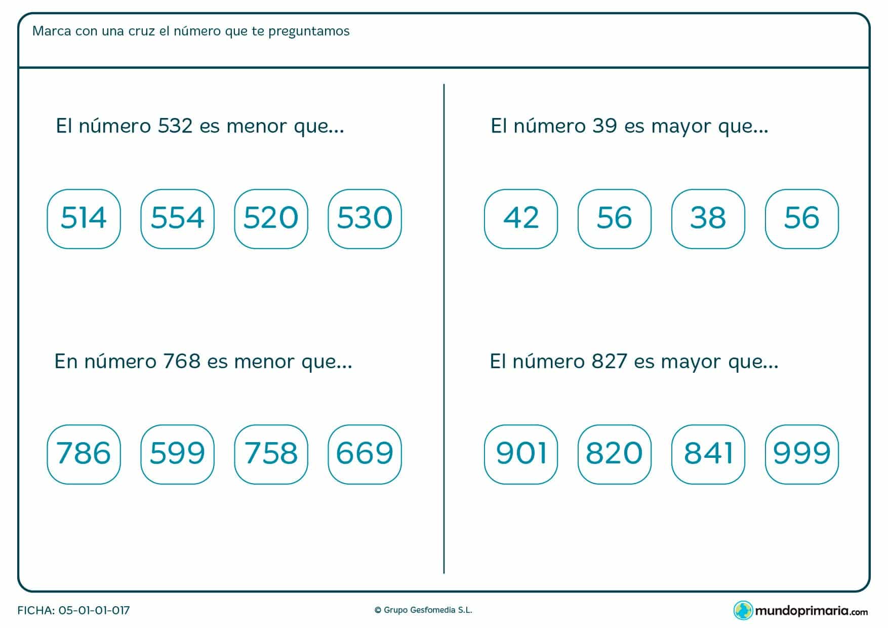 Ficha de ordenar de mayor a menor un número con respecto al que se te proporciona.