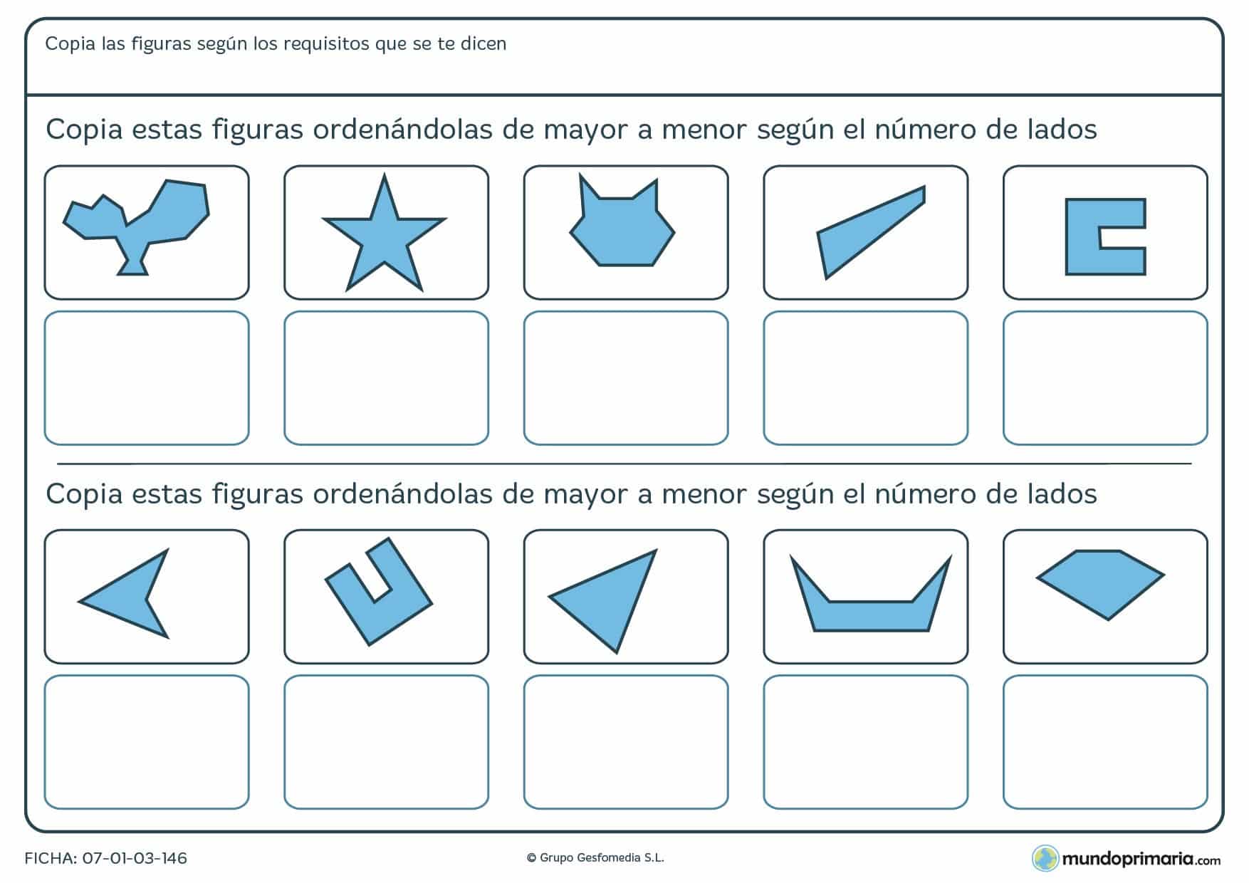 Ficha de ordenar por lados de mayor a menor las siguientes figuras geométricas.