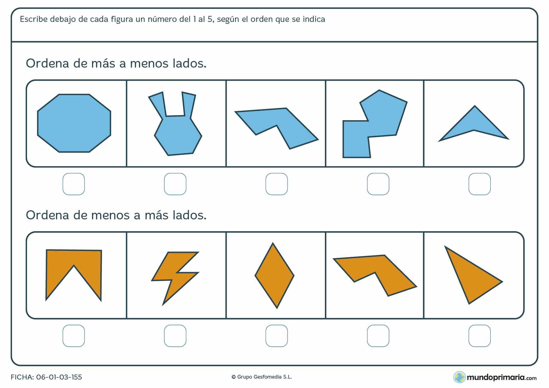 Ficha de ordenar por lados las siguientes figuras geométricas contando sus lados.