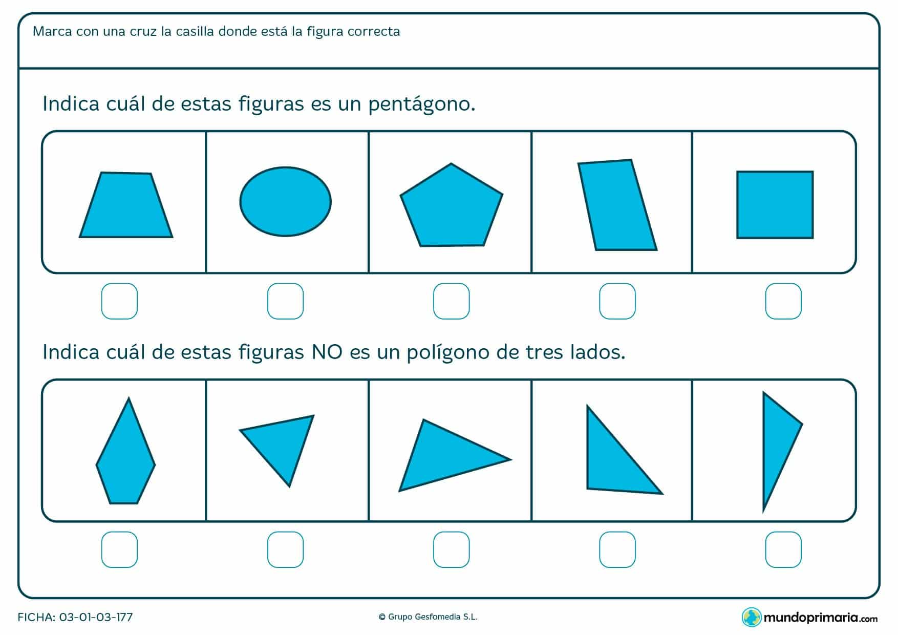 Ficha de pentágonos para niños de 6 años con refuerzo escolar