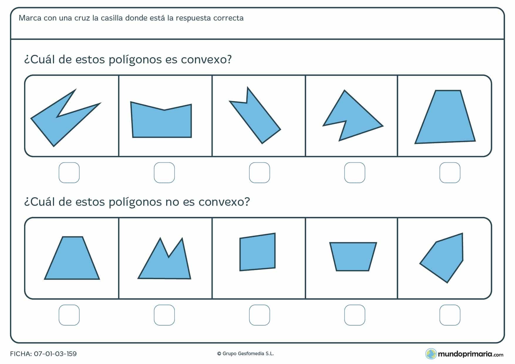 Ficha de polígonos convexos en la que has de marcar si son o no convexos, según el enunciado.