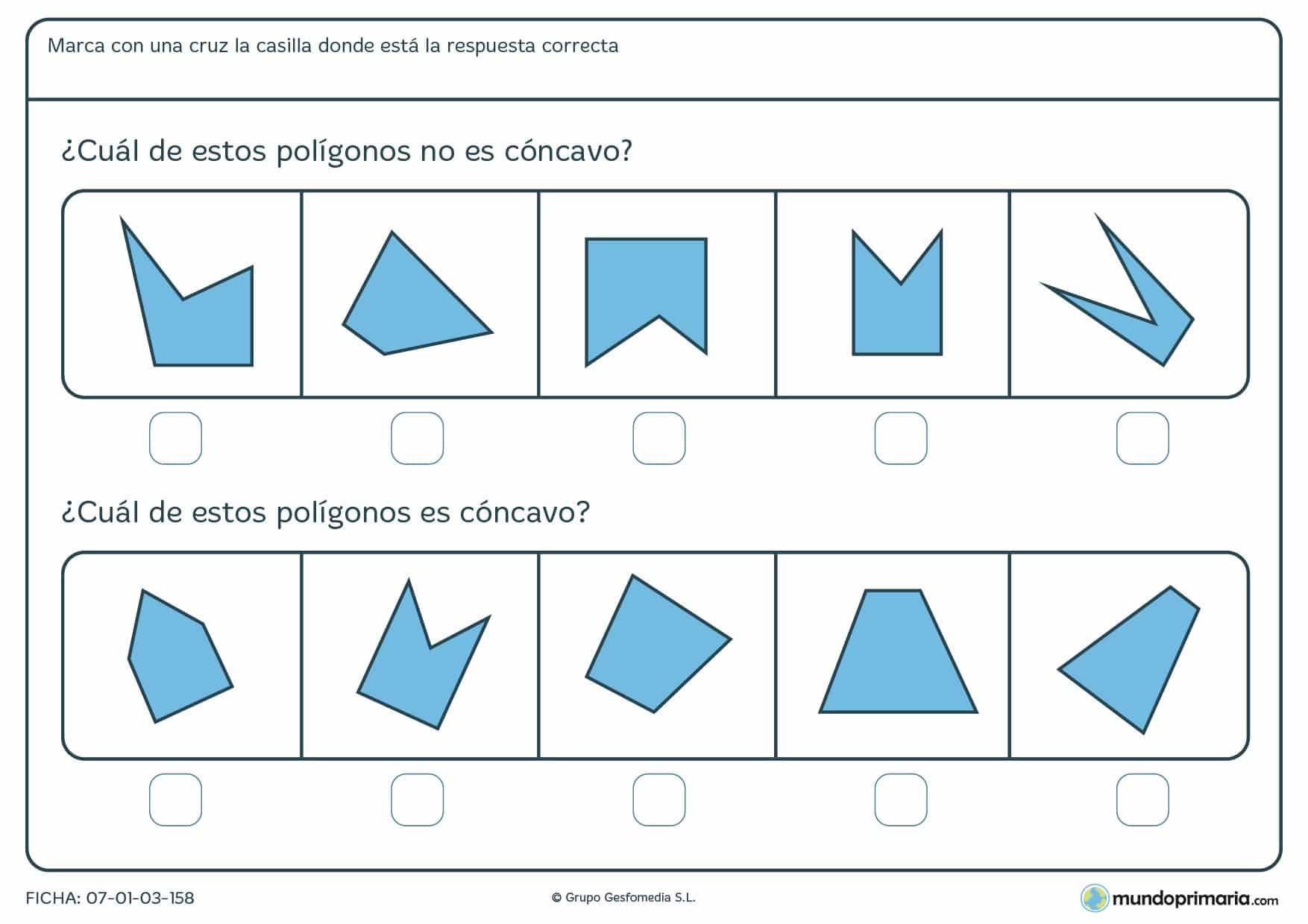 Ficha de polígonos cóncavos en la que debes reconocer cuál lo es o cuál no lo es.