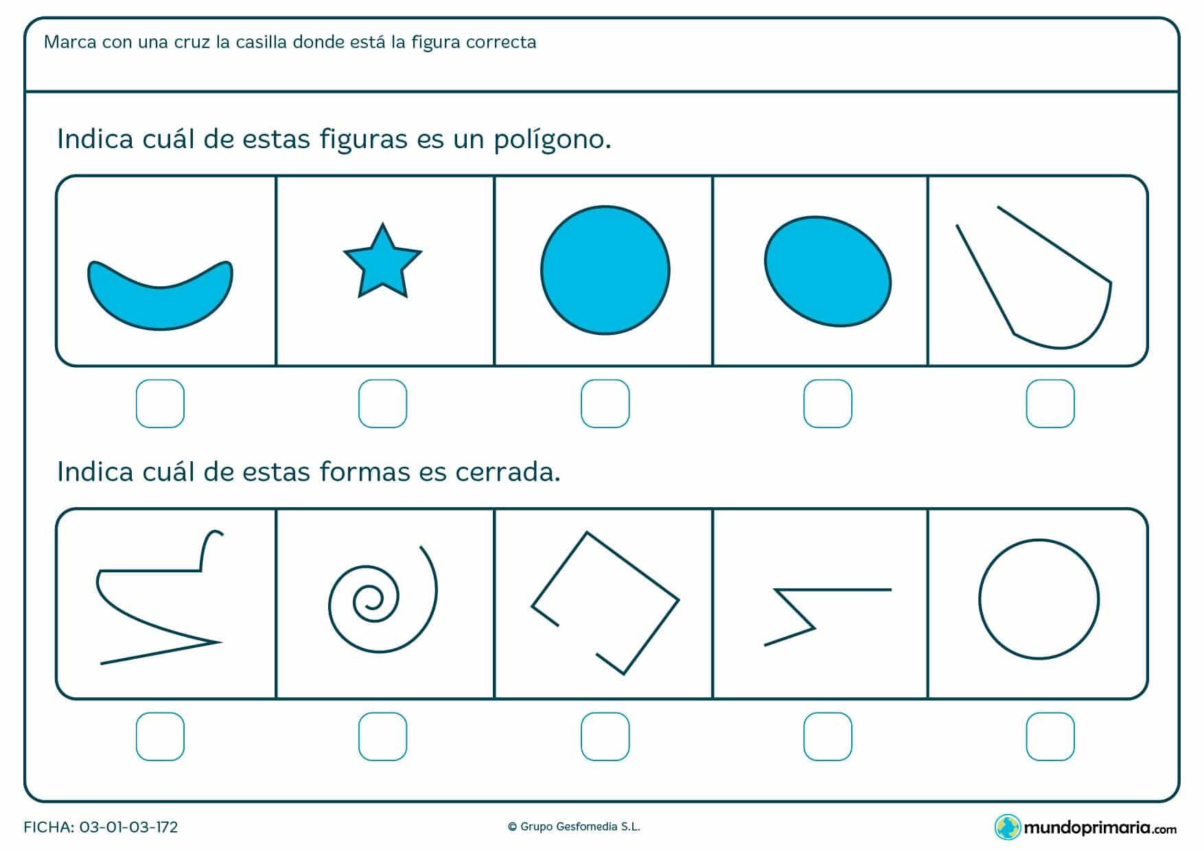 Ficha de polígonos para niños de primaria para repasar