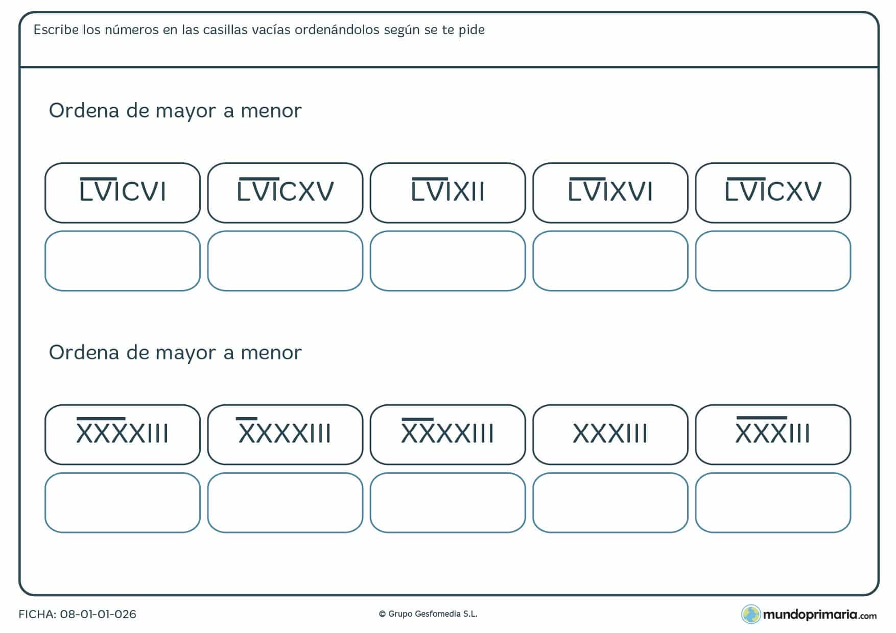 Poner de mayor a menor números romanos