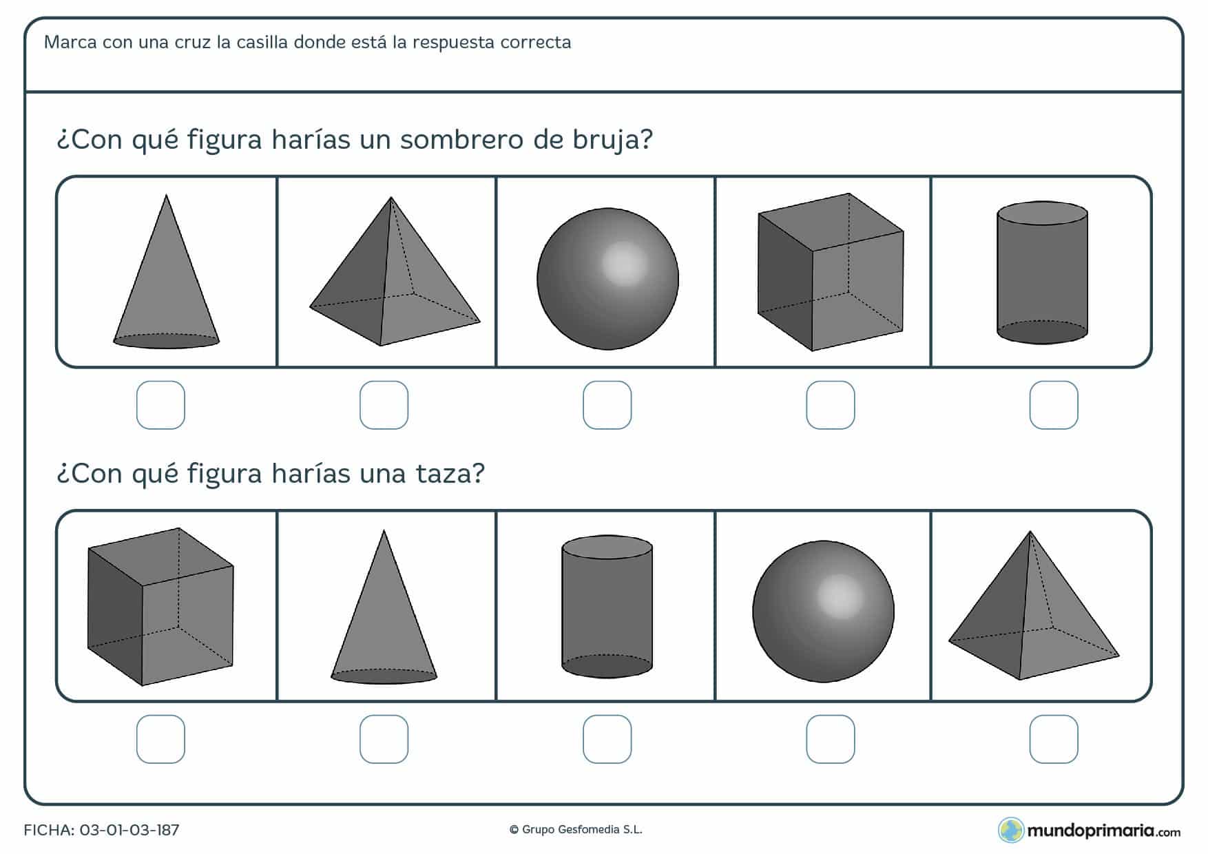 Ficha de prismas para que los niños de primer curso de primaria realicen actividades de refuerzo