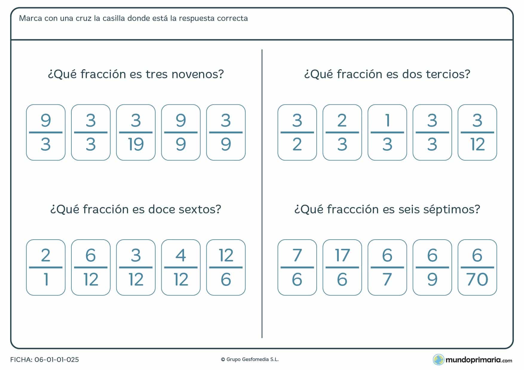 Ficha de qué fracción es la escrita pasada a números.