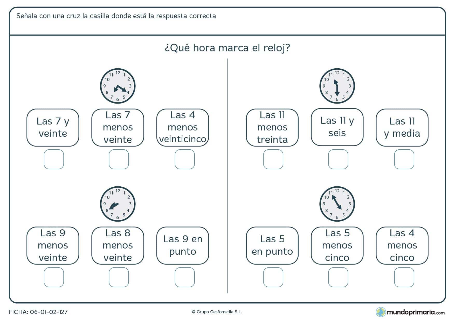 Ficha de qué marca el reloj o relojes analógicos que te mostramos. Marca la opción correcta.