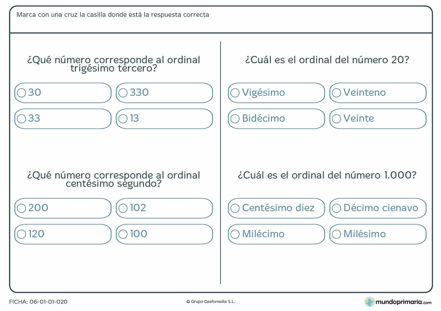 Ficha de qué número corresponde al ordinal