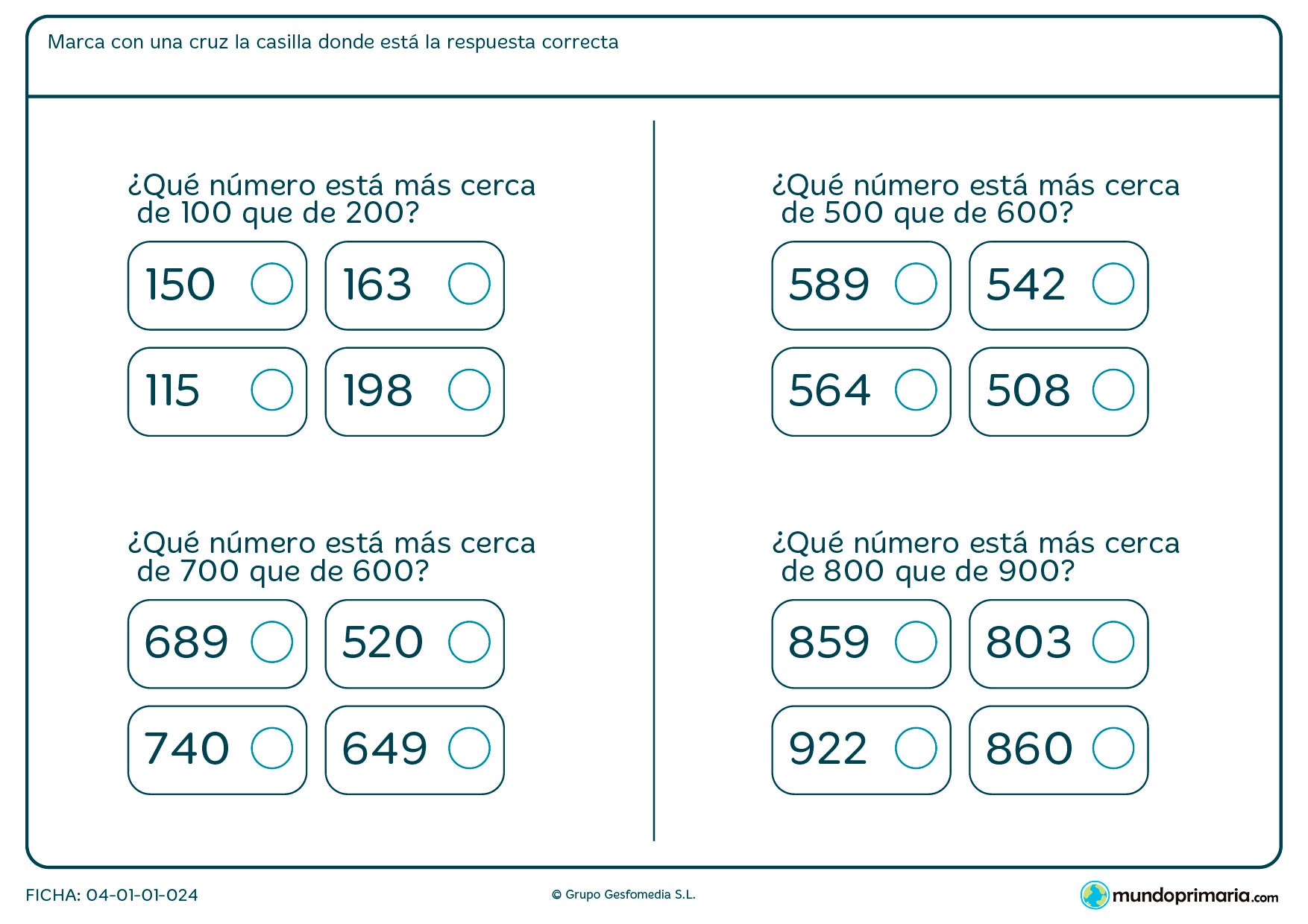 Ficha de qué número está más cerca de uno que de otro que te damos.