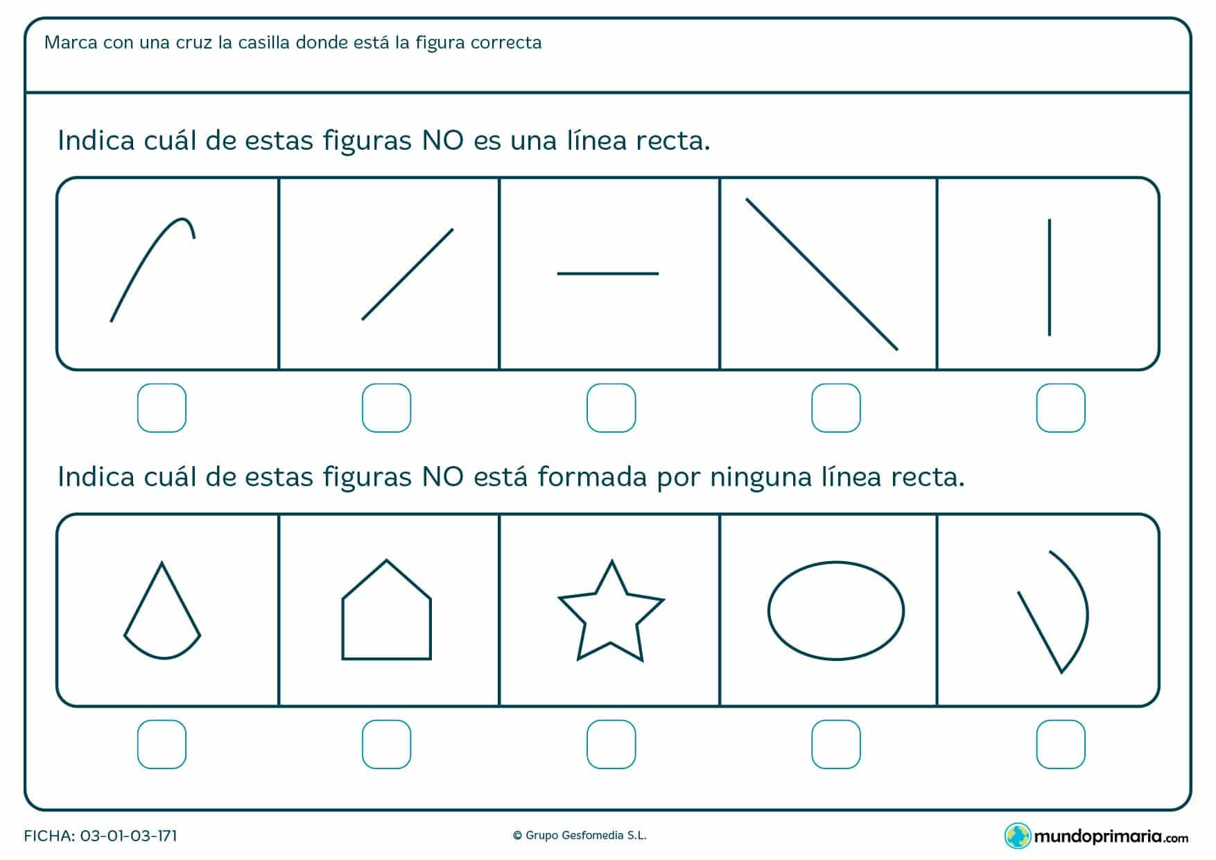 Ficha de rectas y curvas para niños de primaria con la que reforzar los deberes