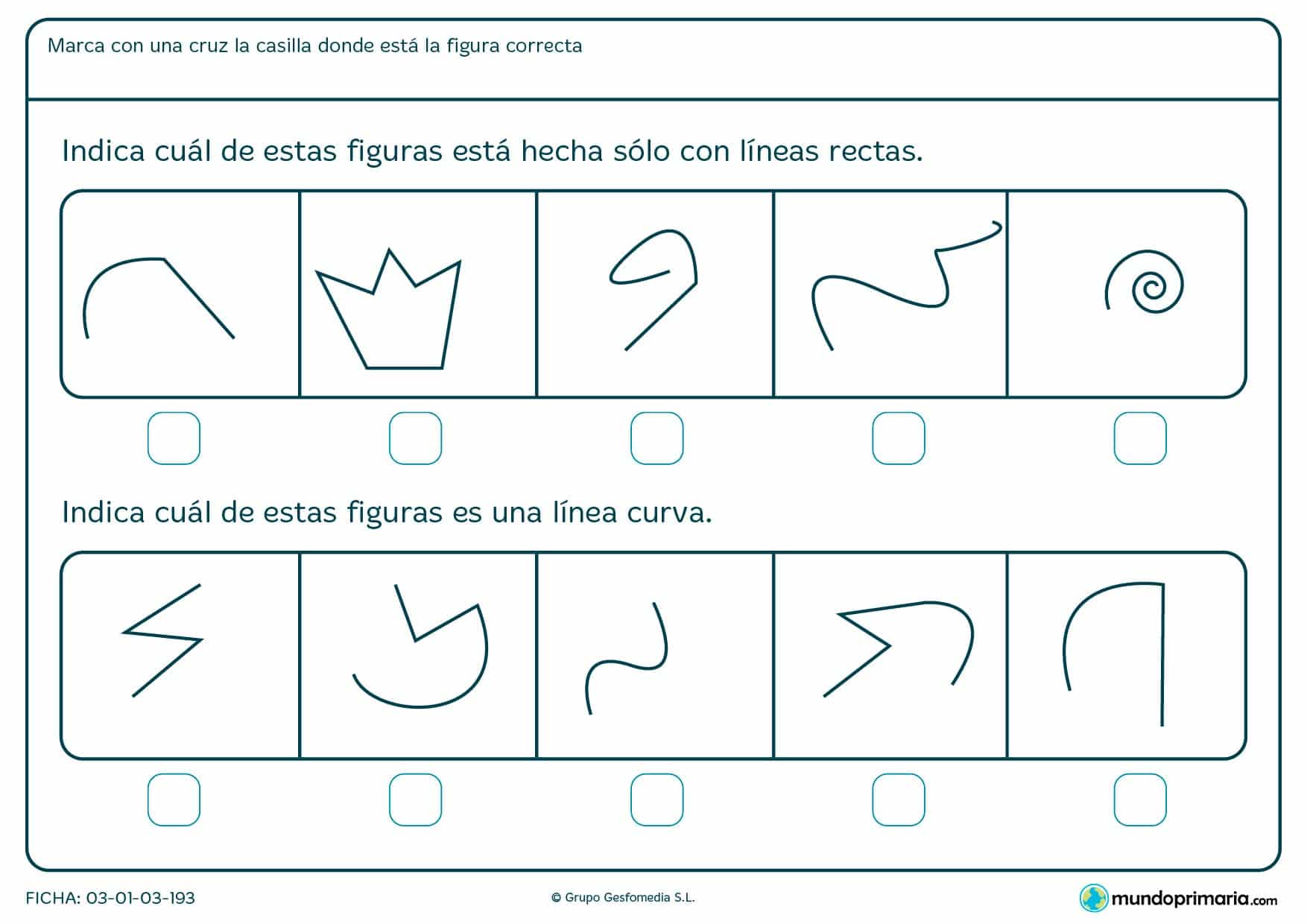 Ficha de segmentos curvos dedicada al apoyo escolar de niños de primaria