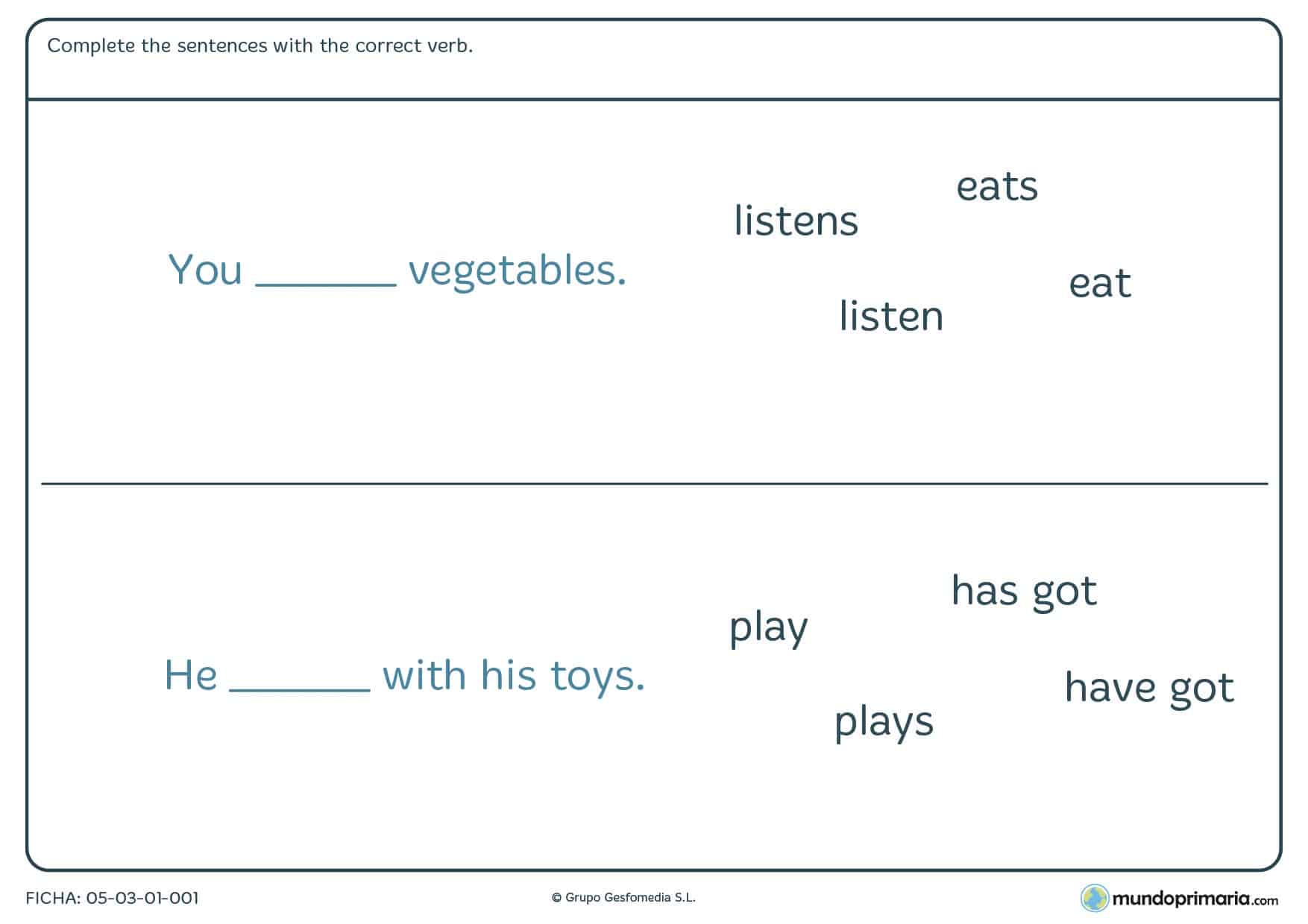 Con esta ficha de sentences puedes repasar inglés. Ficha de sentences para niños de primaria