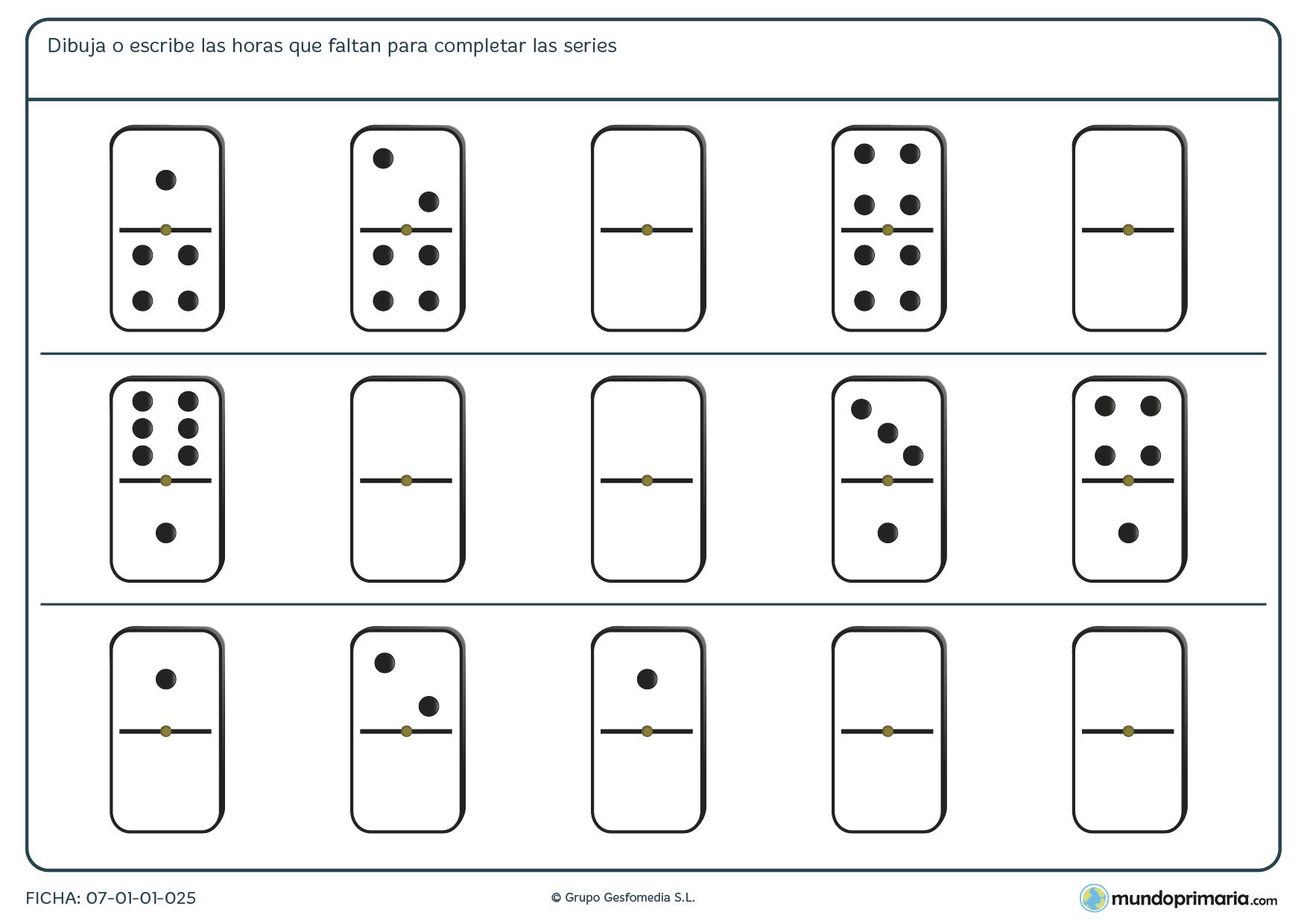 Ficha de series de fichas de dominó para completar correctamente.
