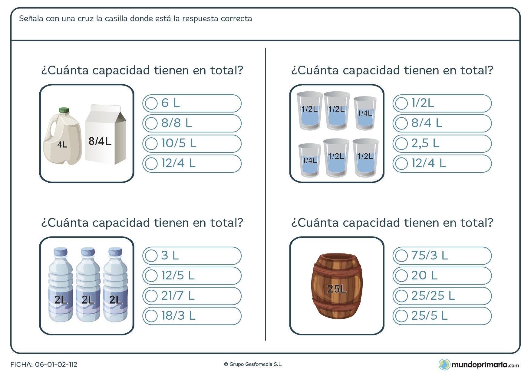 Ejercicios magnitudes para cuarto primaria