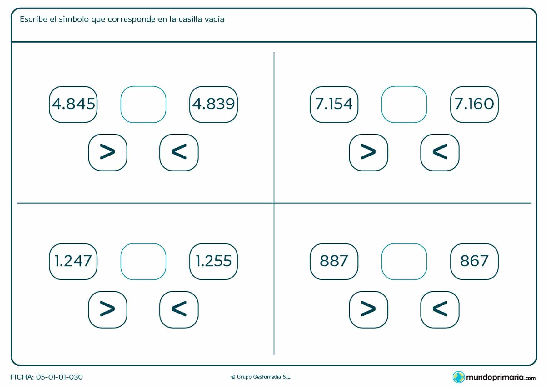 Ficha de símbolo de mayor y menor para que utilices el necesario en cada caso.