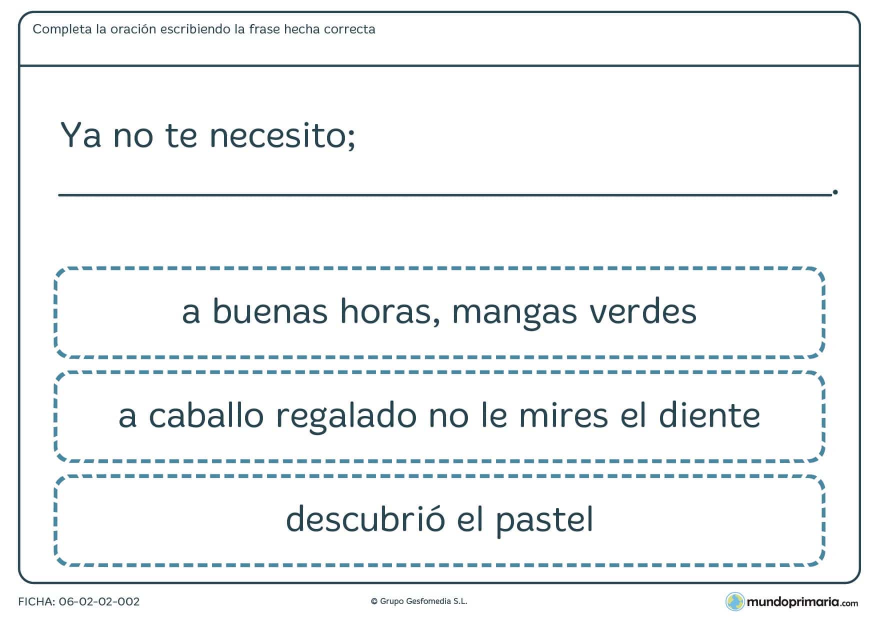 Ficha de terminar oración para primaria, lee la oración y acábala cogiendo una de las 3 opciones.