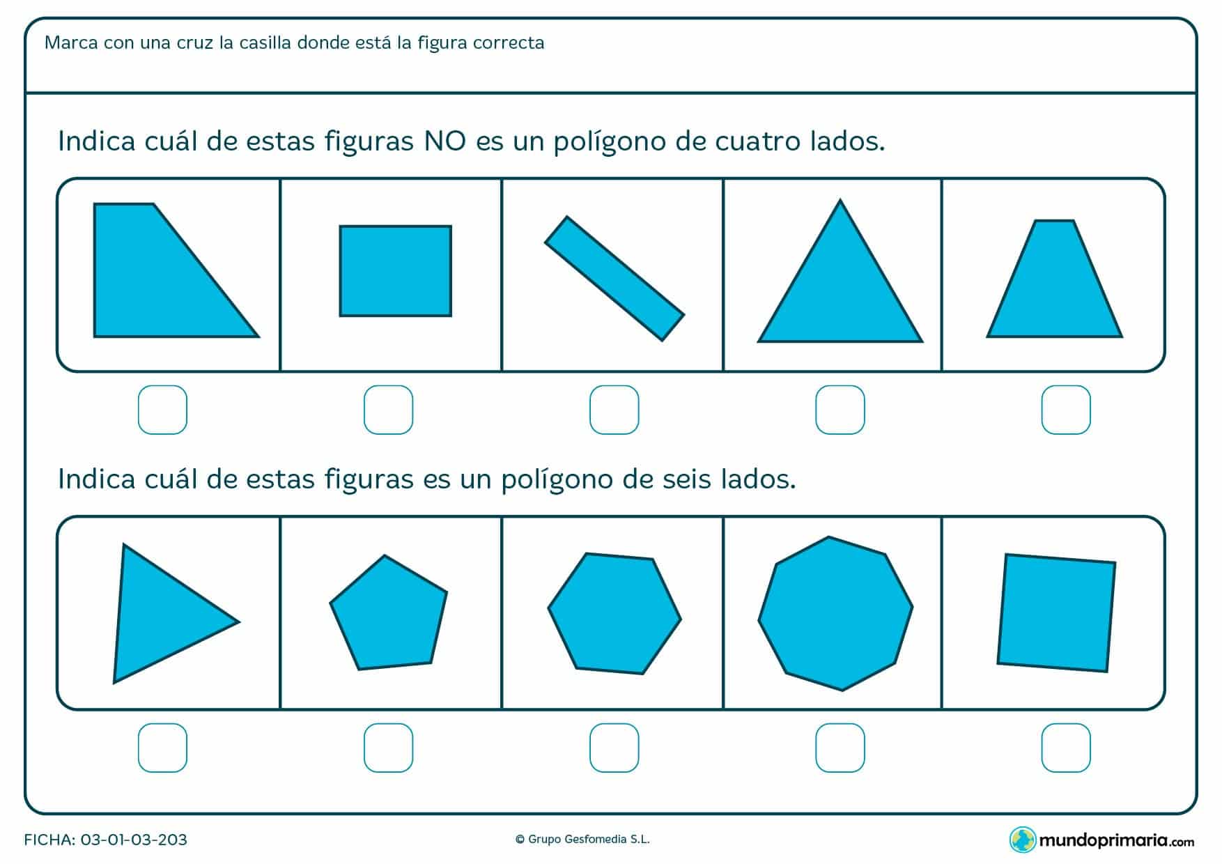 Ficha de trazados de cuatro lados en la que los niños del primer curso de primaria refuerzan sus conocimientos con ejercicios prácticos para el apoyo escolar