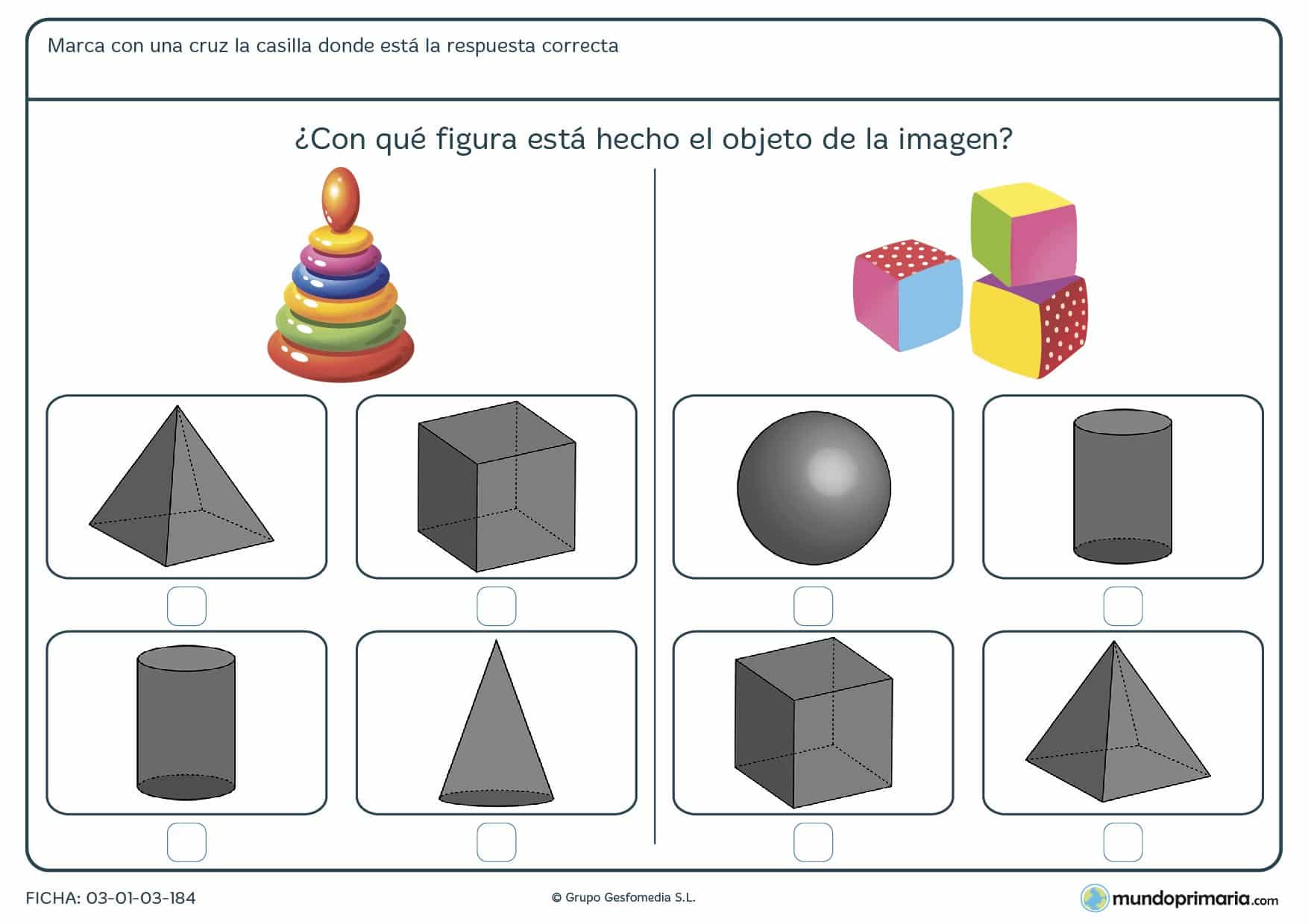 Ficha de volúmenes con ejercicios para diferenciar conceptos en primaria