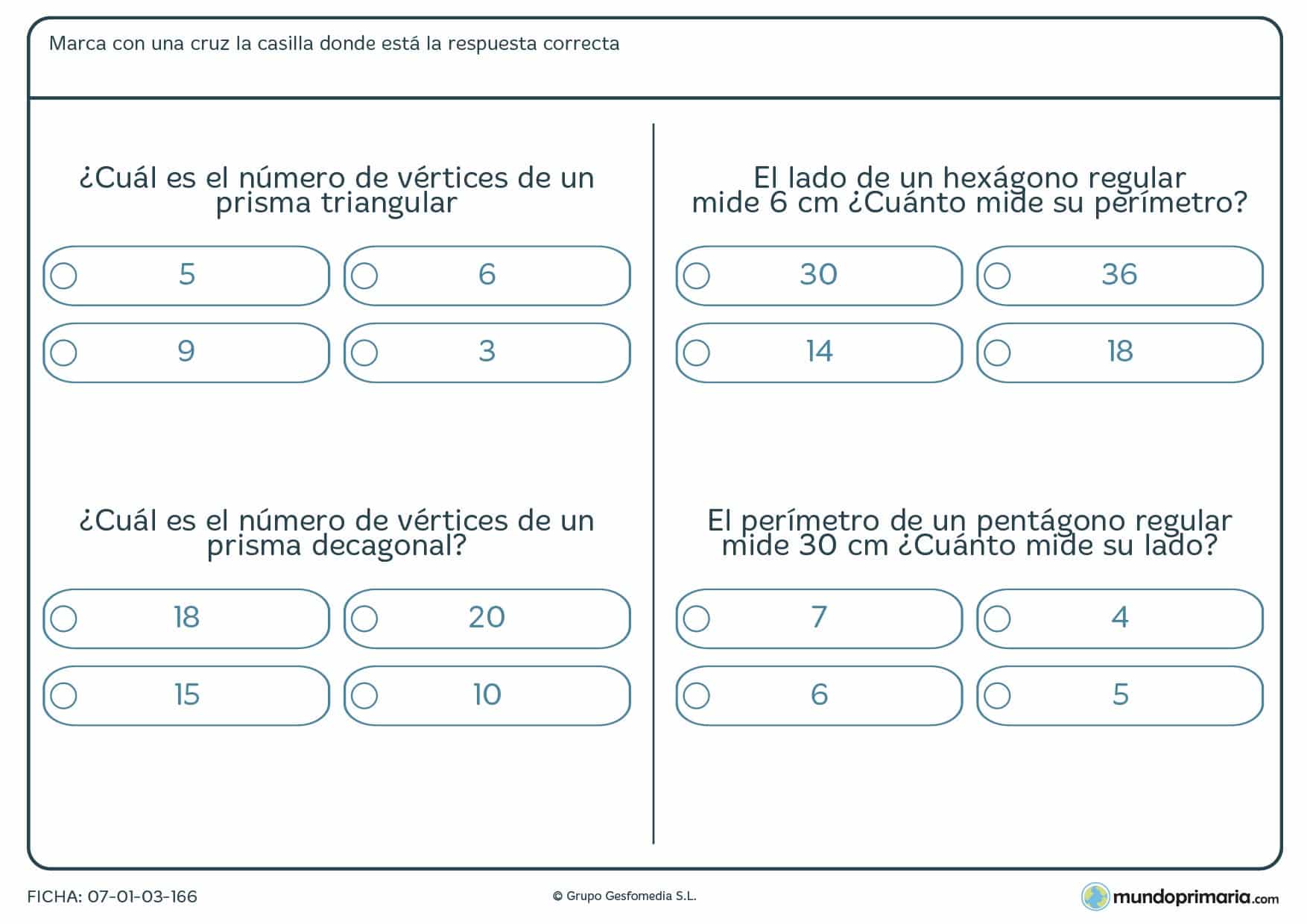 Ficha de vértices de un prisma en la que debes poner el números de vértices correcto y hallar el perímetro de otros prismas.