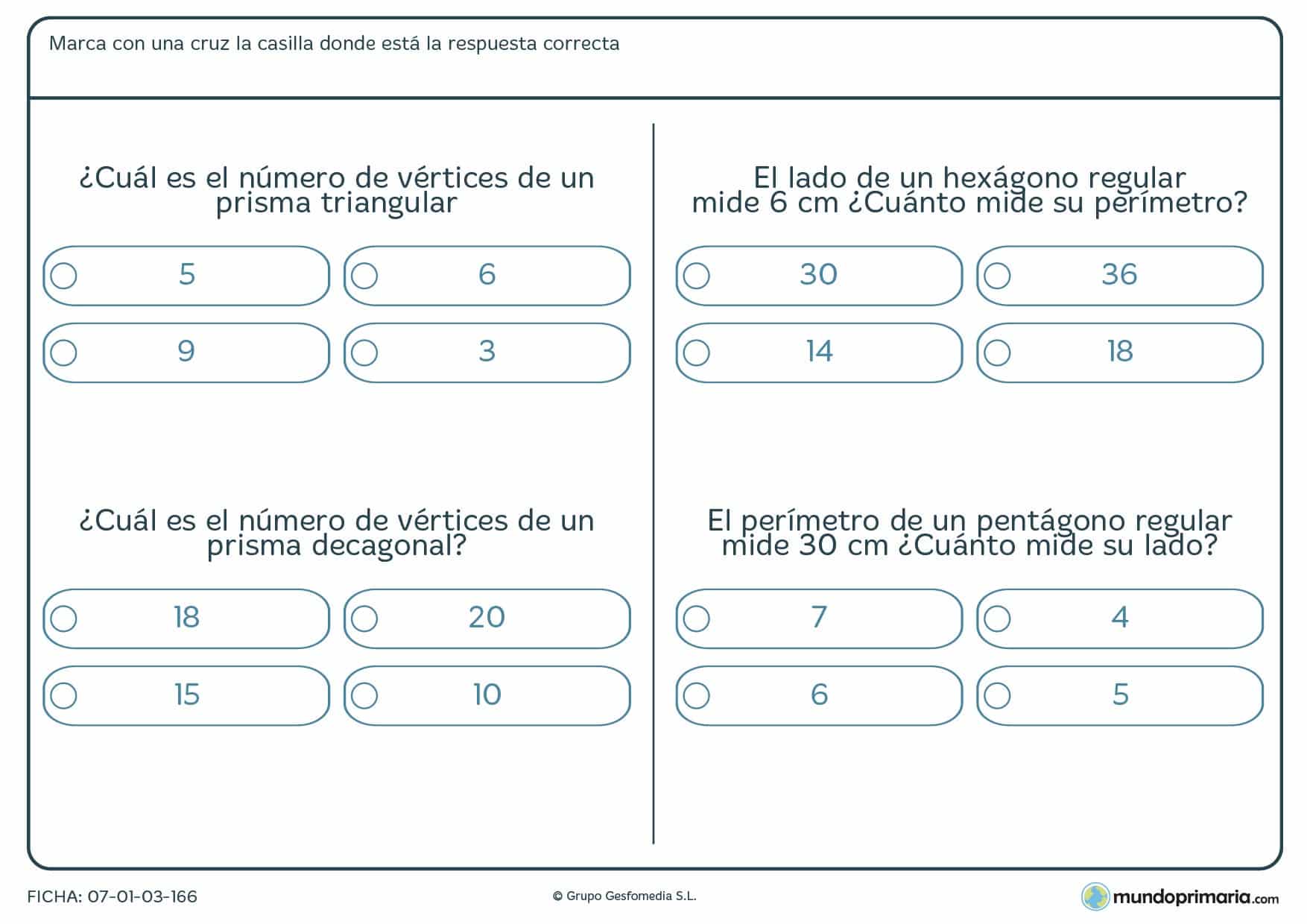 Ficha de vértices de un prisma en la que debes poner el números de vértices correcto y hallar el perímetro de otros prismas.