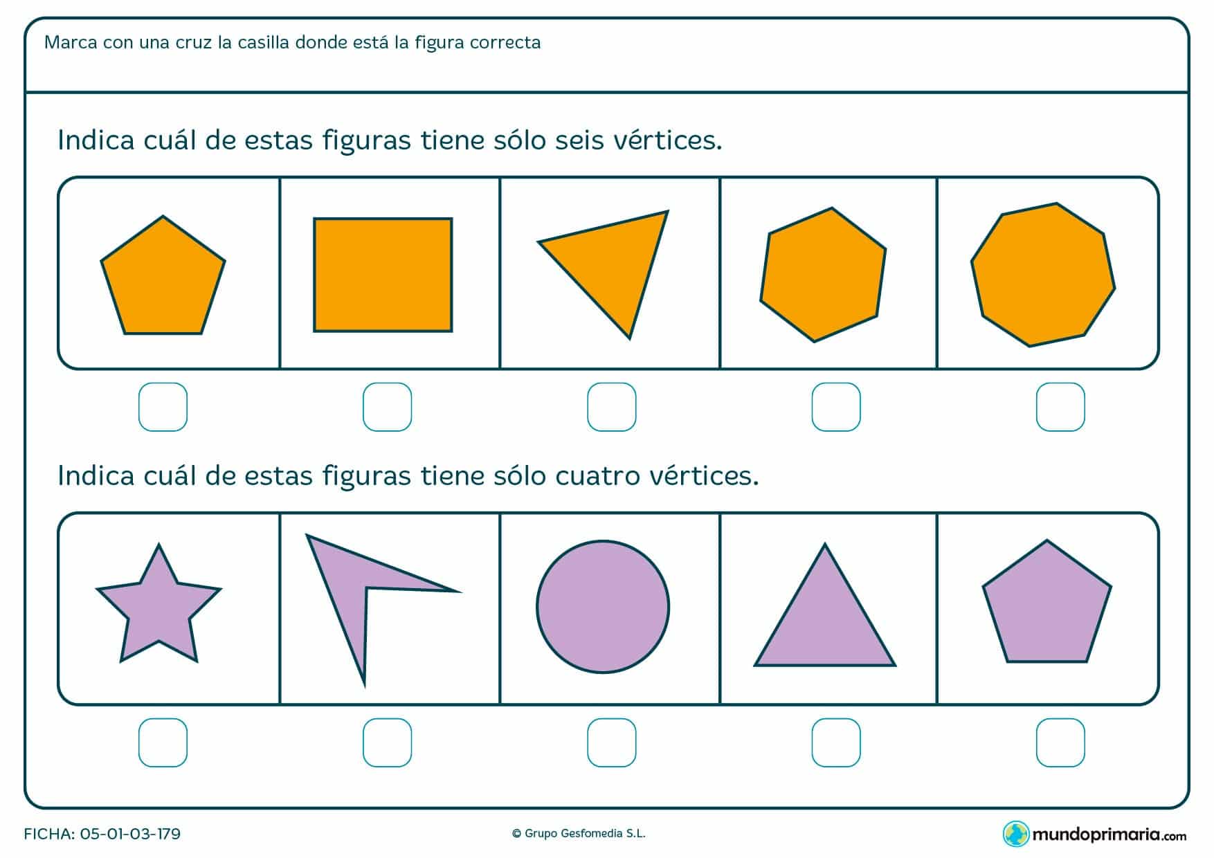 Ficha de vértices geométricos para marcar la figura con el número de vértices que te pedimos.
