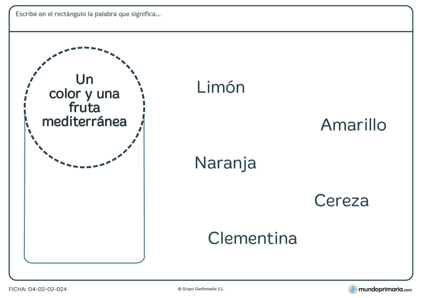 Ficha de niños de 7 a 8 años de aprender palabras y su significado en la que tendrás que relacionar alguna de las palabras dadas con la descripción que aparece en el círculo.