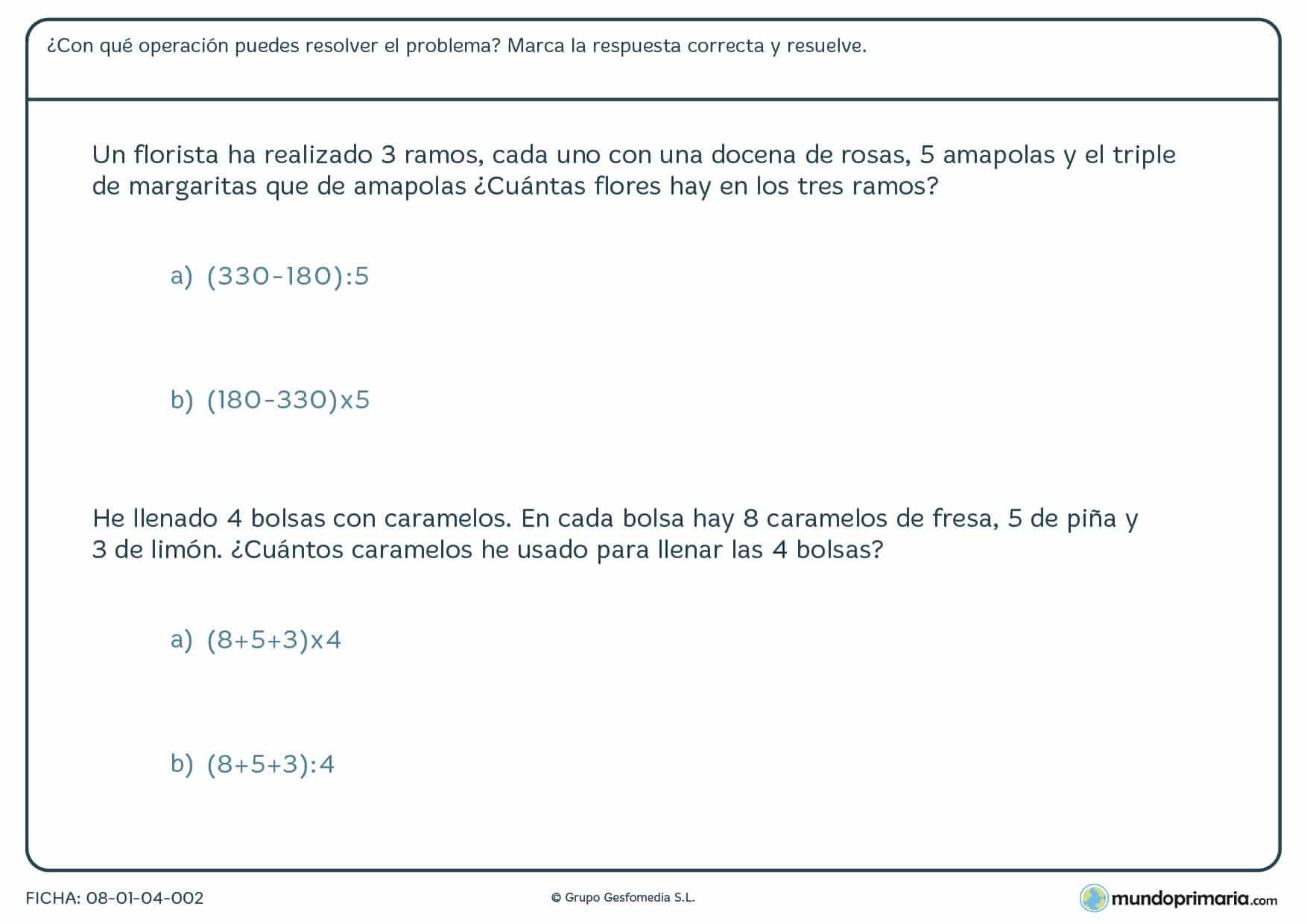 Ejercicios resolución problemas para sexto primaria