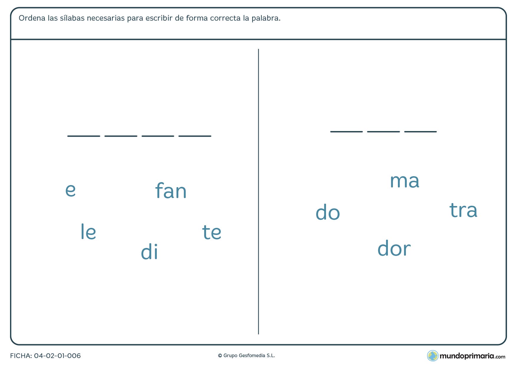 Repasa lengua de segundo de primaria con esta ficha con la que completar palabras mediante sílabas