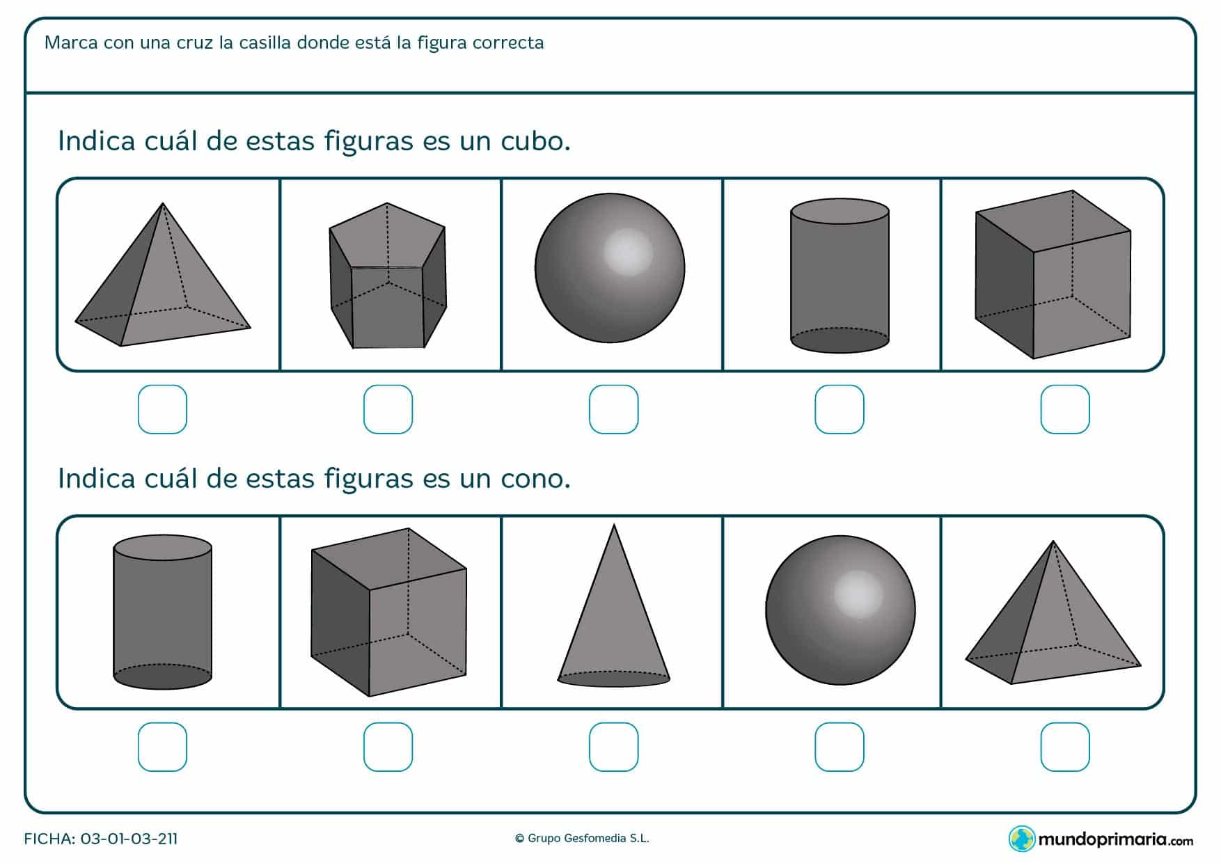 Ficha de cubos para niños de primero de primaria en el que se aprende a distinguir entre diferentes formas.