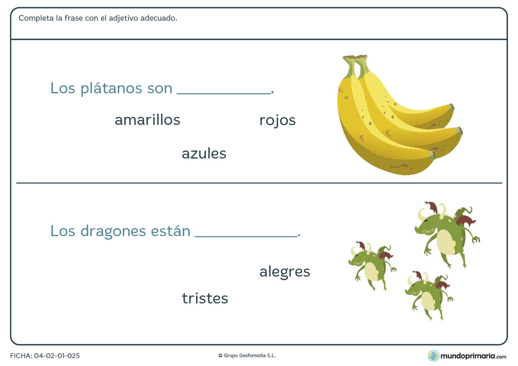 Escribe el adjetivo correcto según corresponda en esta ficha para niños de 7 a 8 años