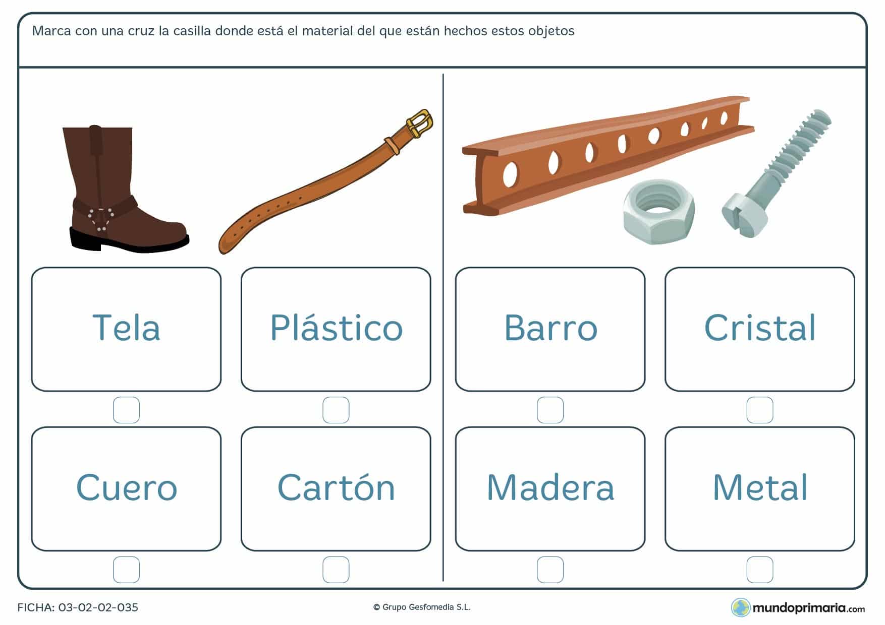 Ficha de los materiales para aprender nuevo vocabulario en 1º de Primaria.