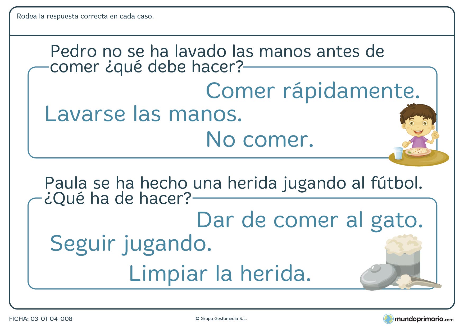 Imprime esta ficha de posibles situaciones para primaria con la que los niños reciben apoyo escolar