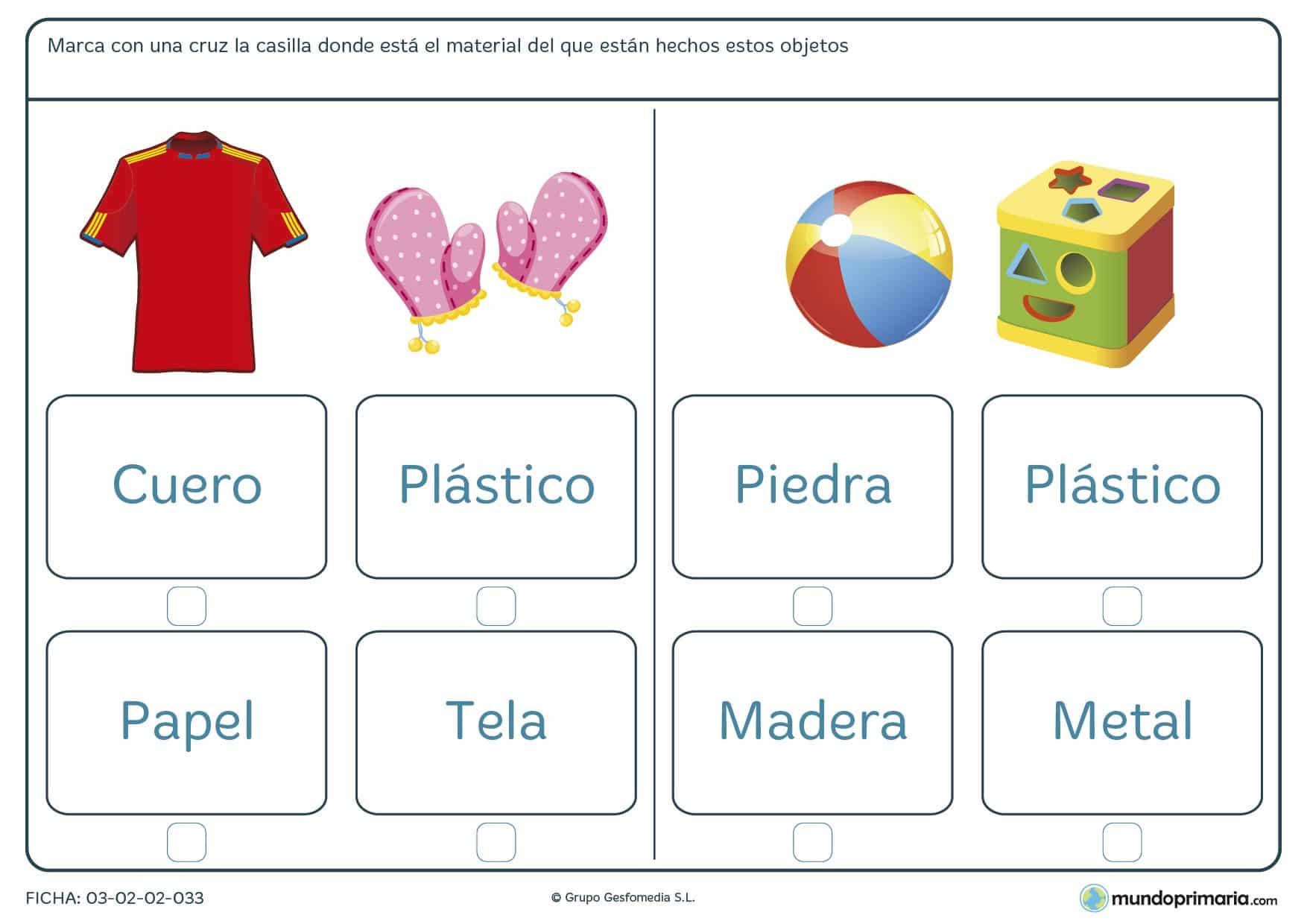 Ficha de señalar de qué está hecho para niños de 6 y 7 años