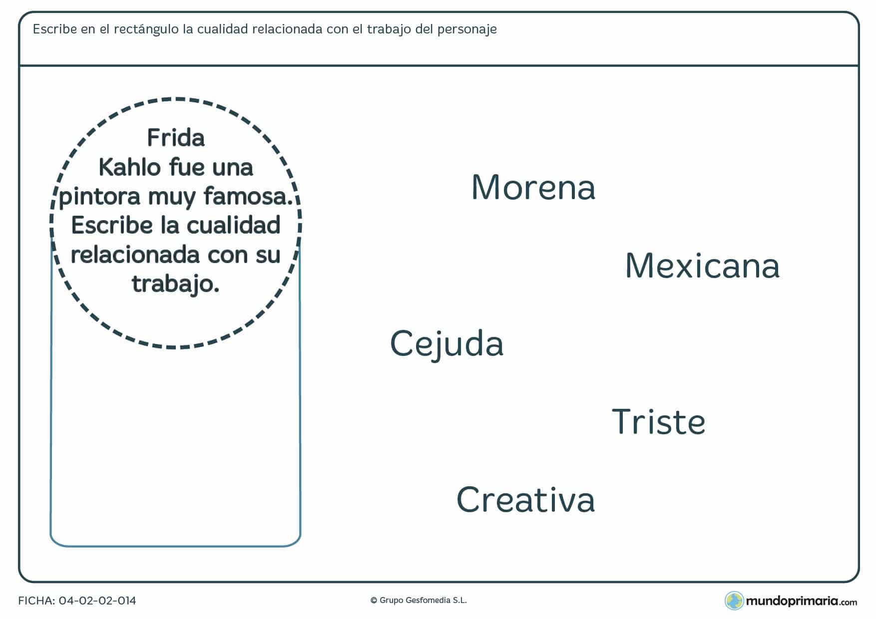 Ficha para niños de 7 a 8 años de señalar la característica para el personaje en la que tendrás que relacionar alguno de los adjetivos dados con la descripción de un personaje.