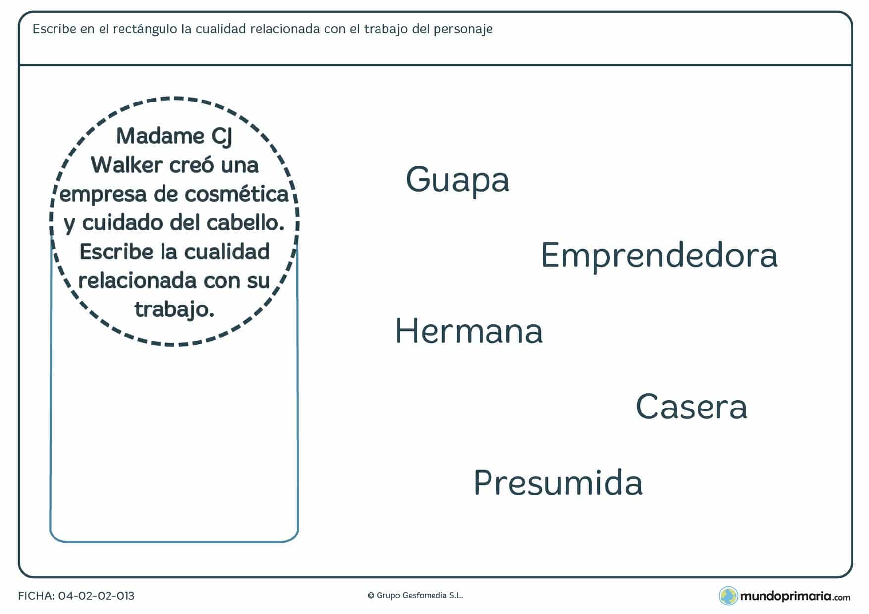Ficha para niños segundo de primaria de unir el personaje con una característica en la que tendrás que relacionar alguno de los adjetivos dados con la descripción de un personaje.