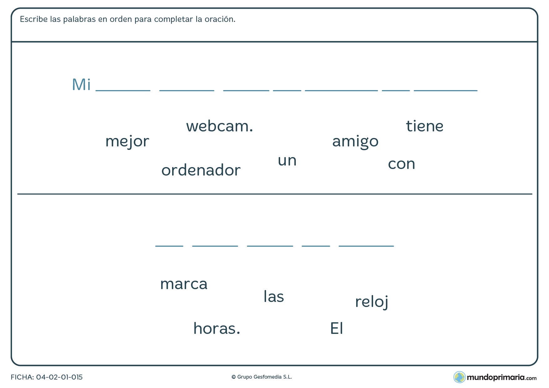 Completa con las palabras dadas para formar palabras mediante esta ficha para repasar lenguaje de segundo de primero