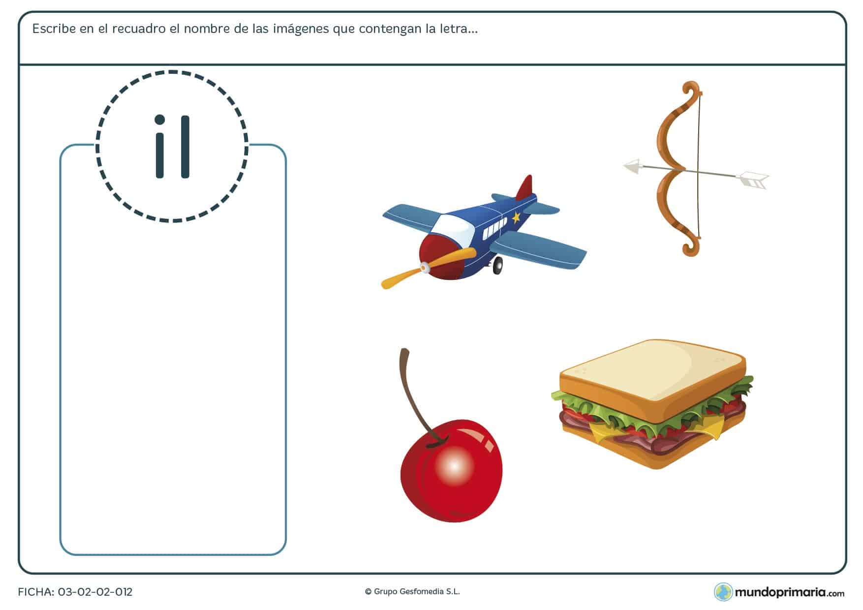 Ficha para escribir los sustantivos que contienen la letra i para practicar vocabulario y ortografía en 1º de Primaria.