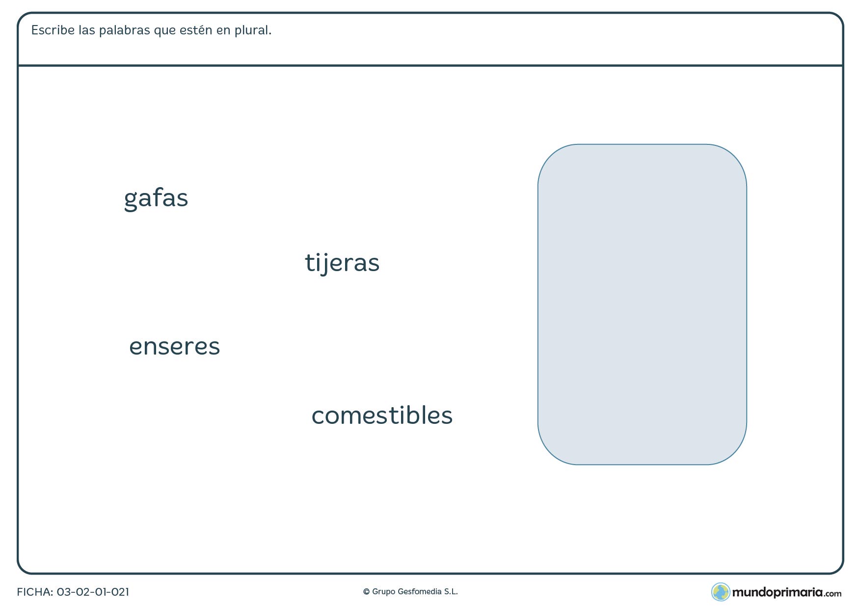 Aprende los plurales con esta ficha del concepto plural para niños de 6 a 7 años