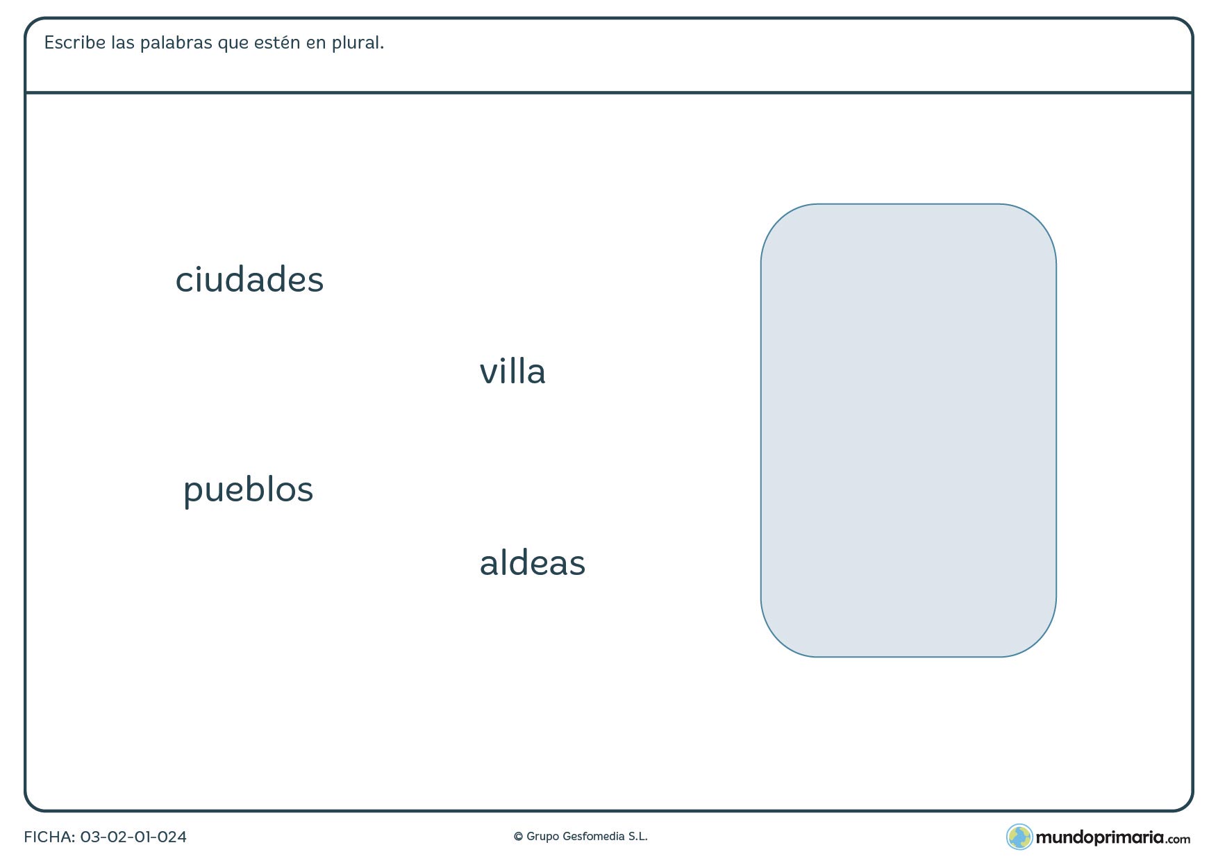 Rellena esta ficha de palabras en plural para repasar lenguaje de primero de primaria