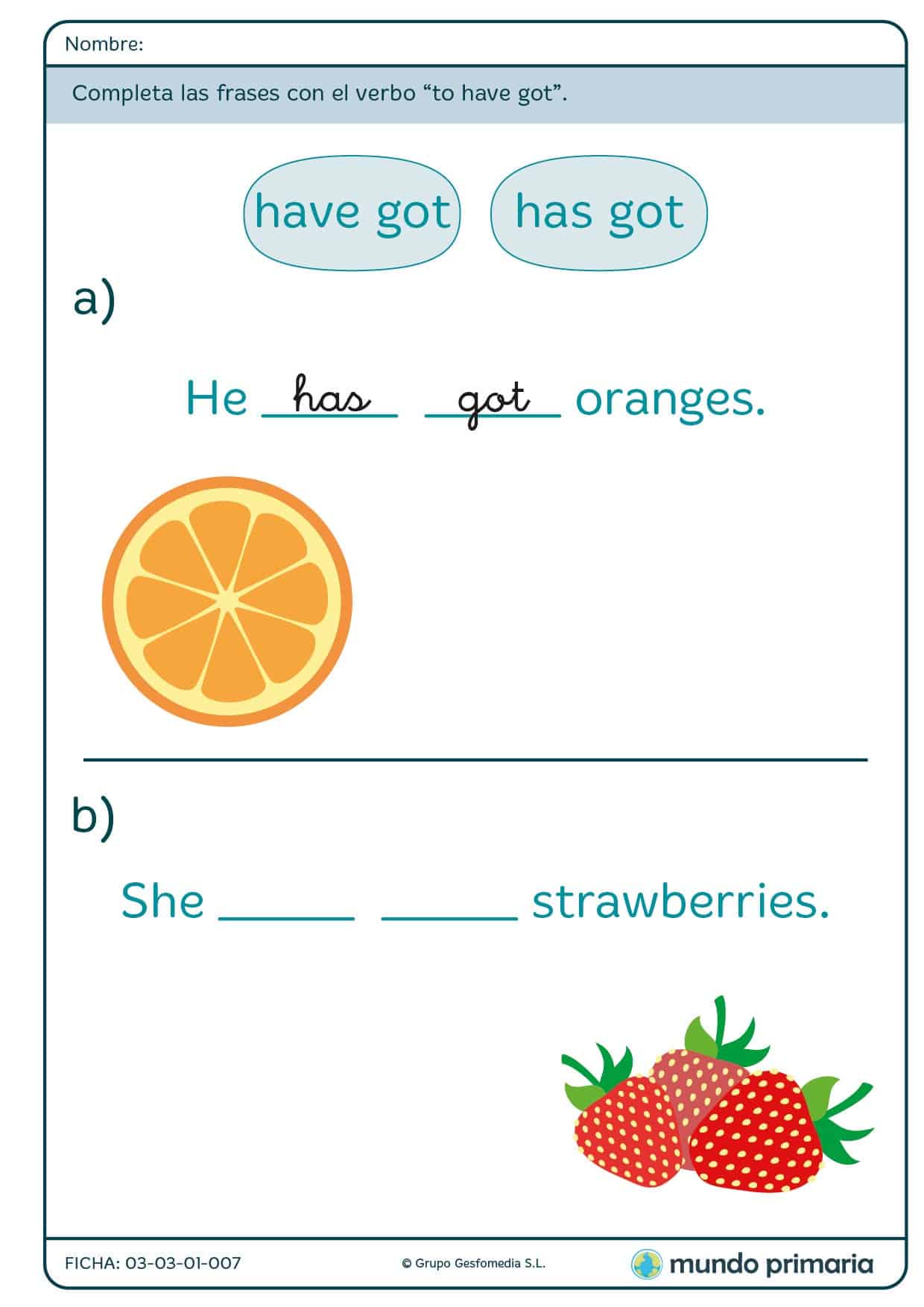 Ficha del verbo have got para primaria