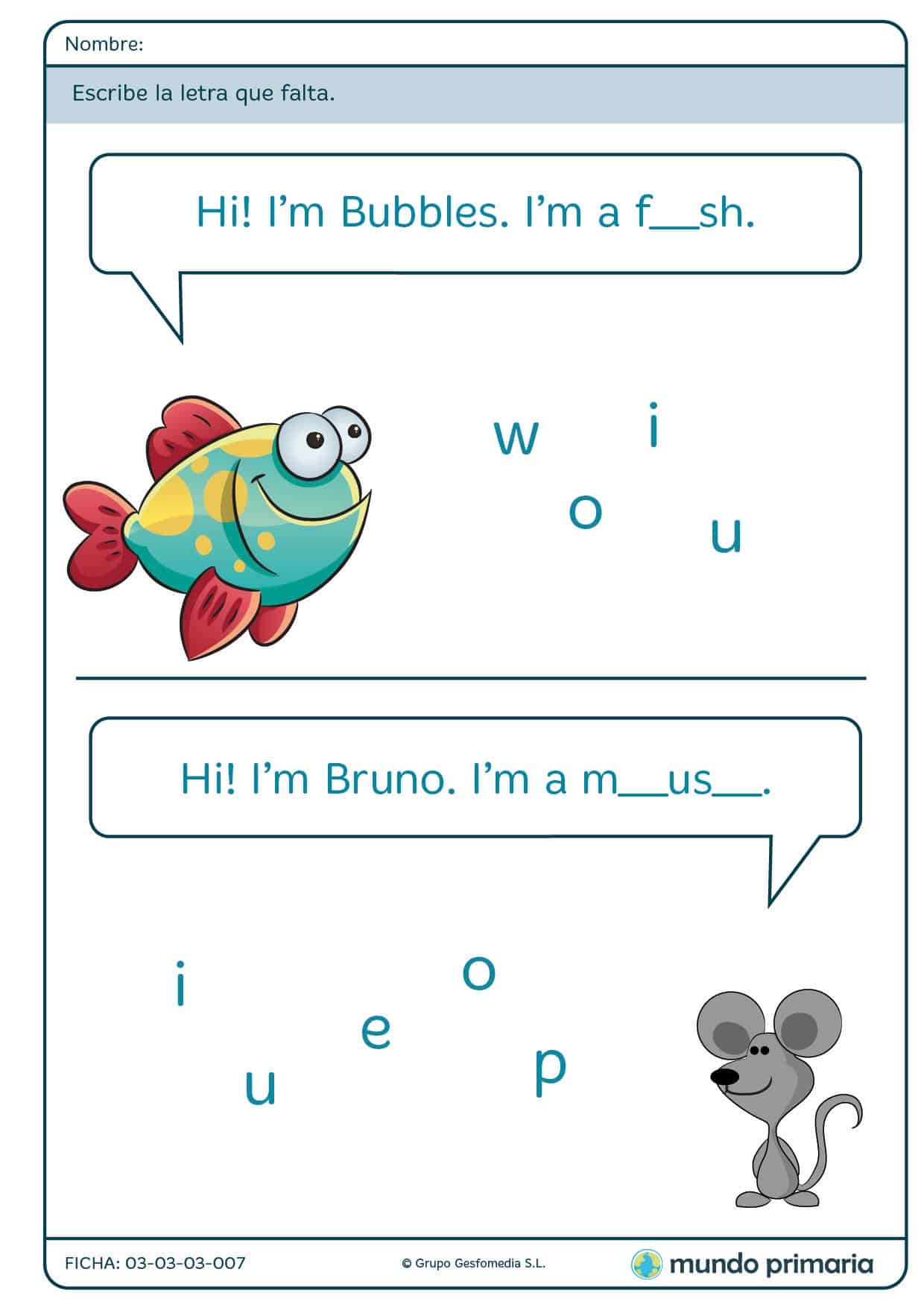 Ficha de escribir los nombres de animales para primaria