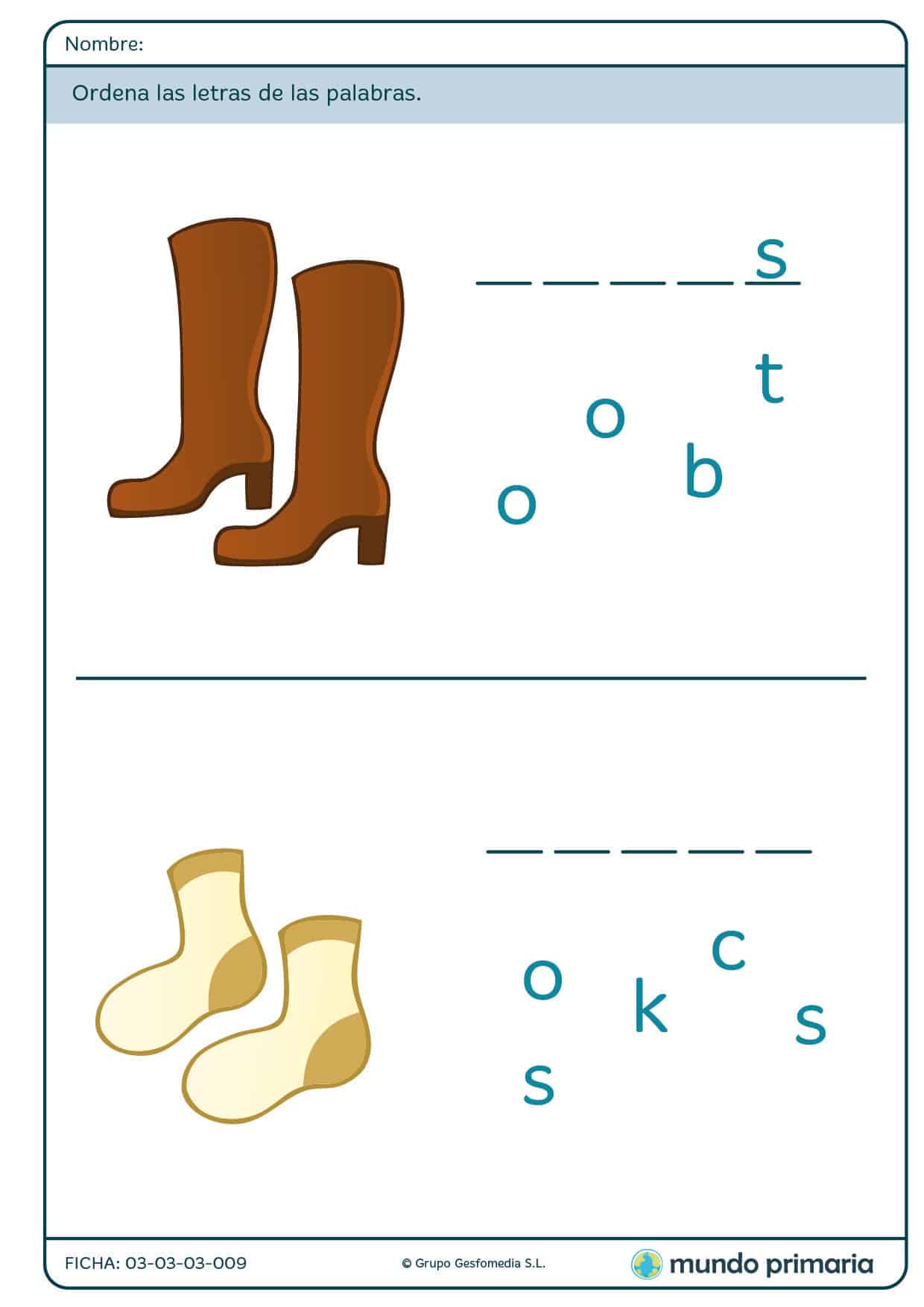 Ficha de escribir letras en las palabras sobre ropa para primaria