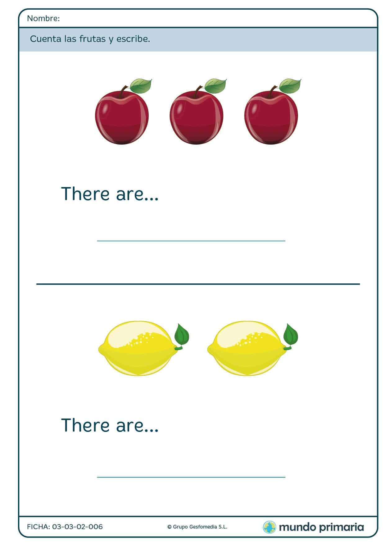 Ficha de enumerar frutas para primaria