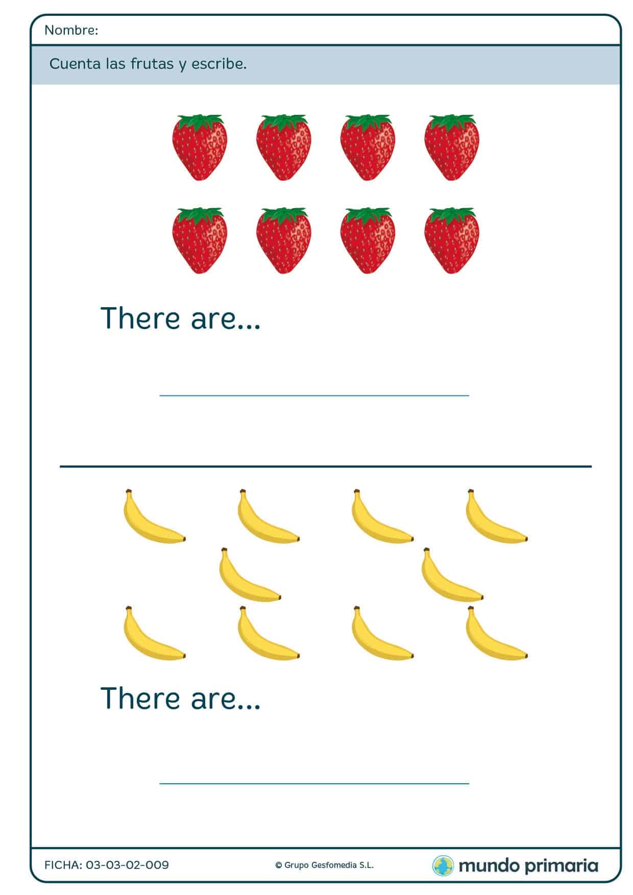 Ficha de cuantificar frutas para primaria