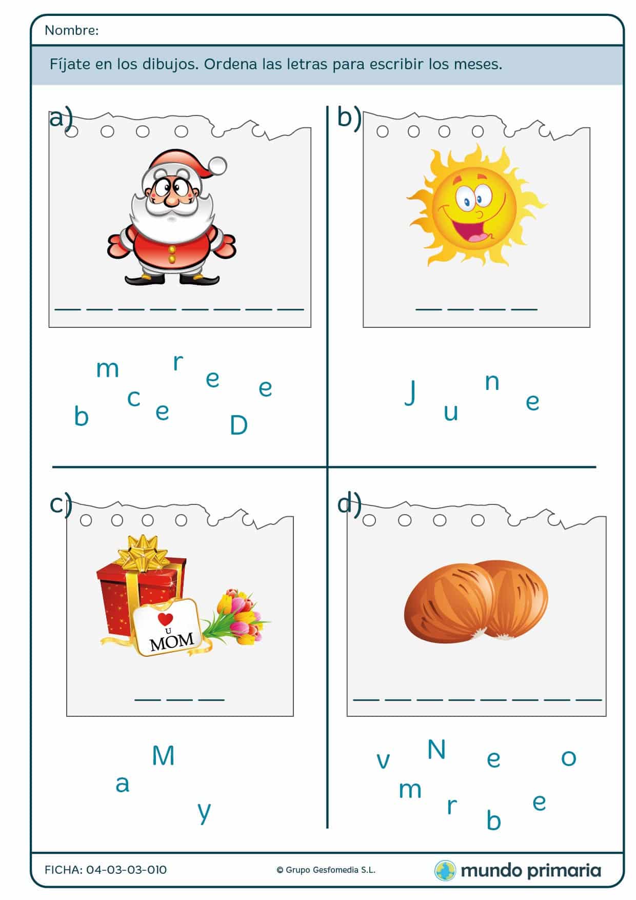 Ficha de deletrear los meses para primaria