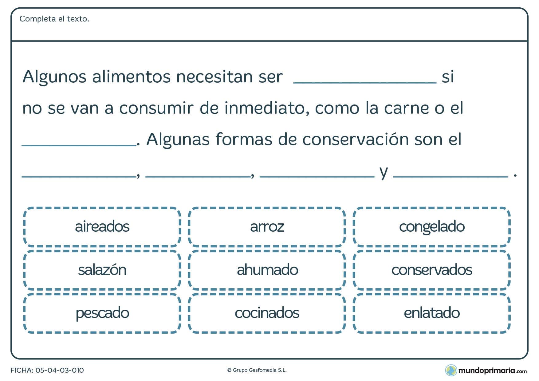 Ficha de alimentos y su conservación para primaria
