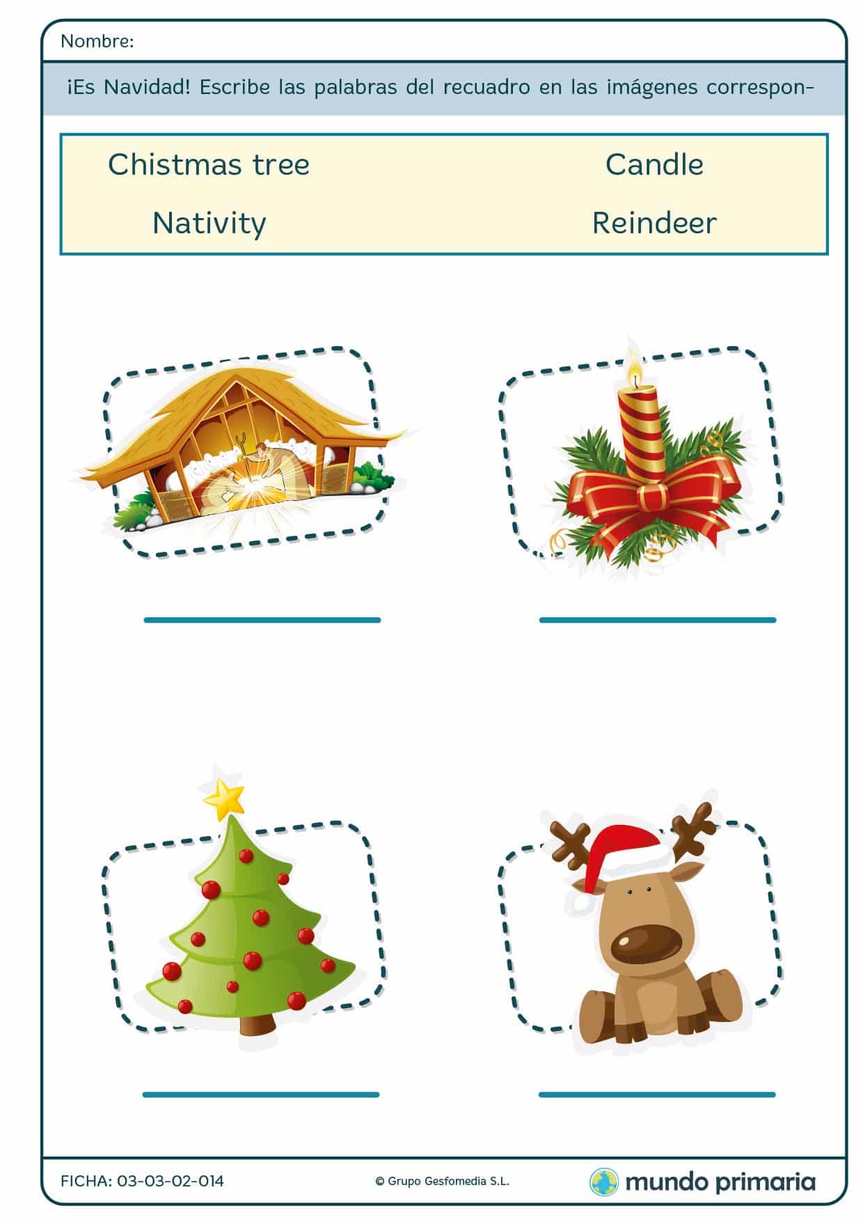Ficha de objetos de la Navidad para primaria