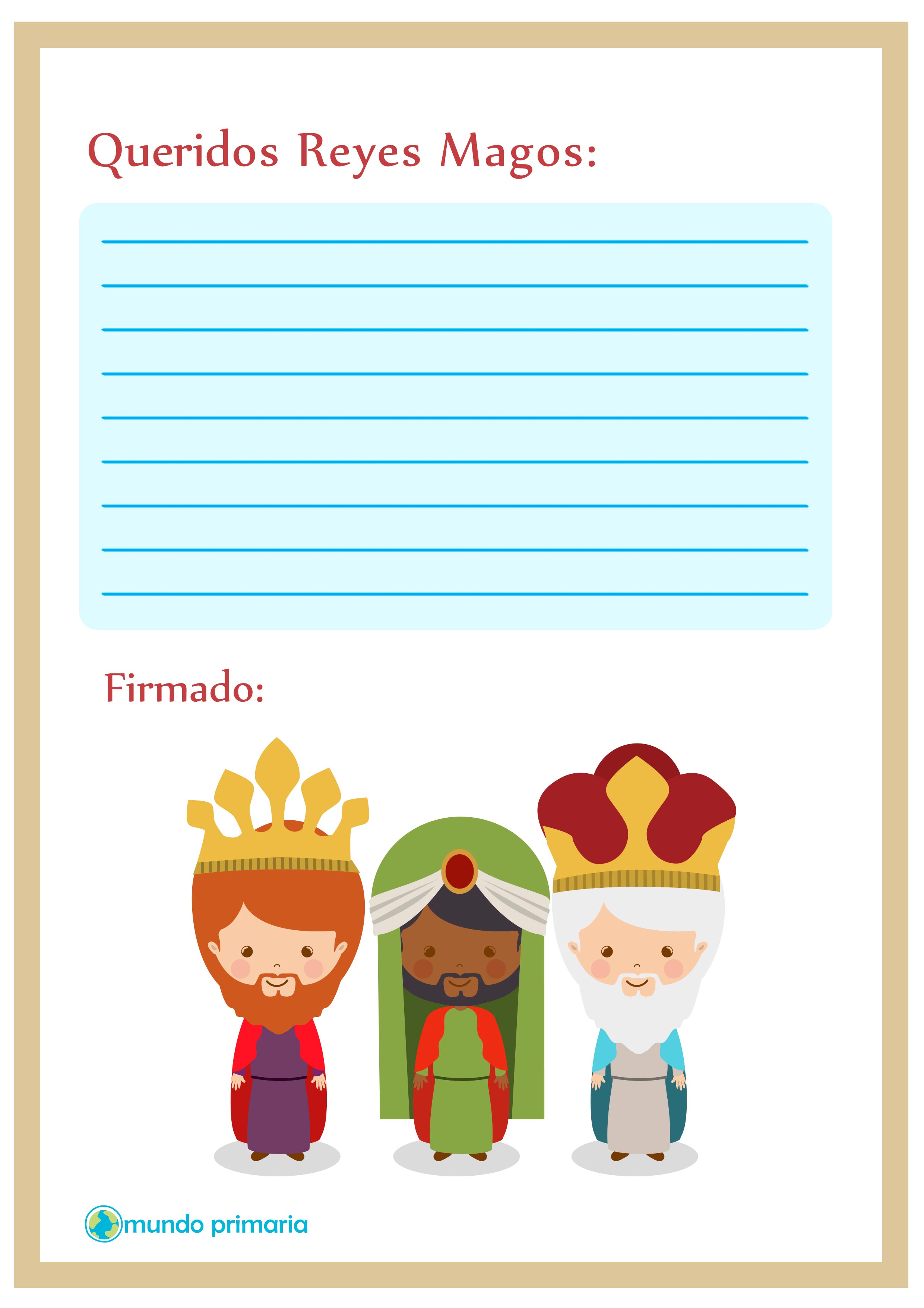 carta con tres Reyes Magos para niños