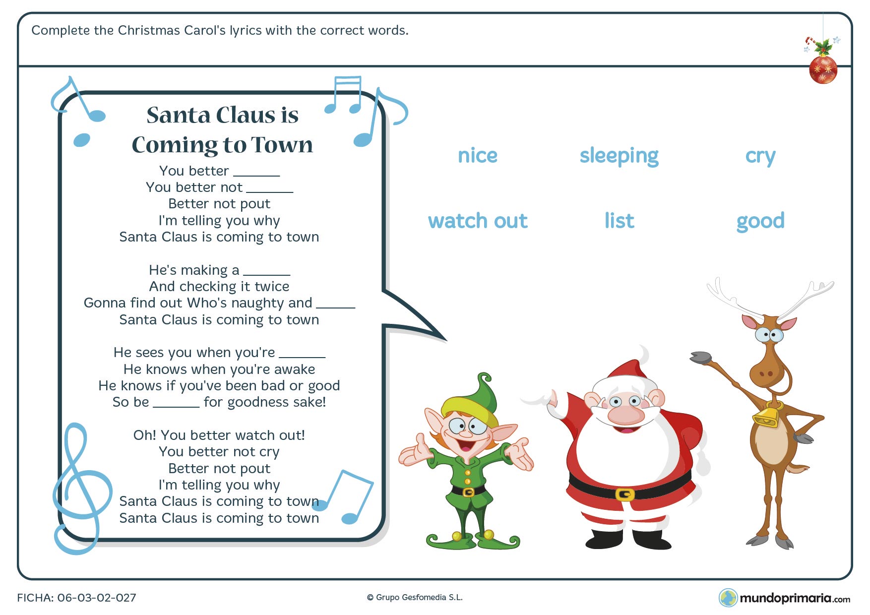 Ficha de Navidad en inglés para repasar y ampliar el vocabulario en inglés sobre la Navidad